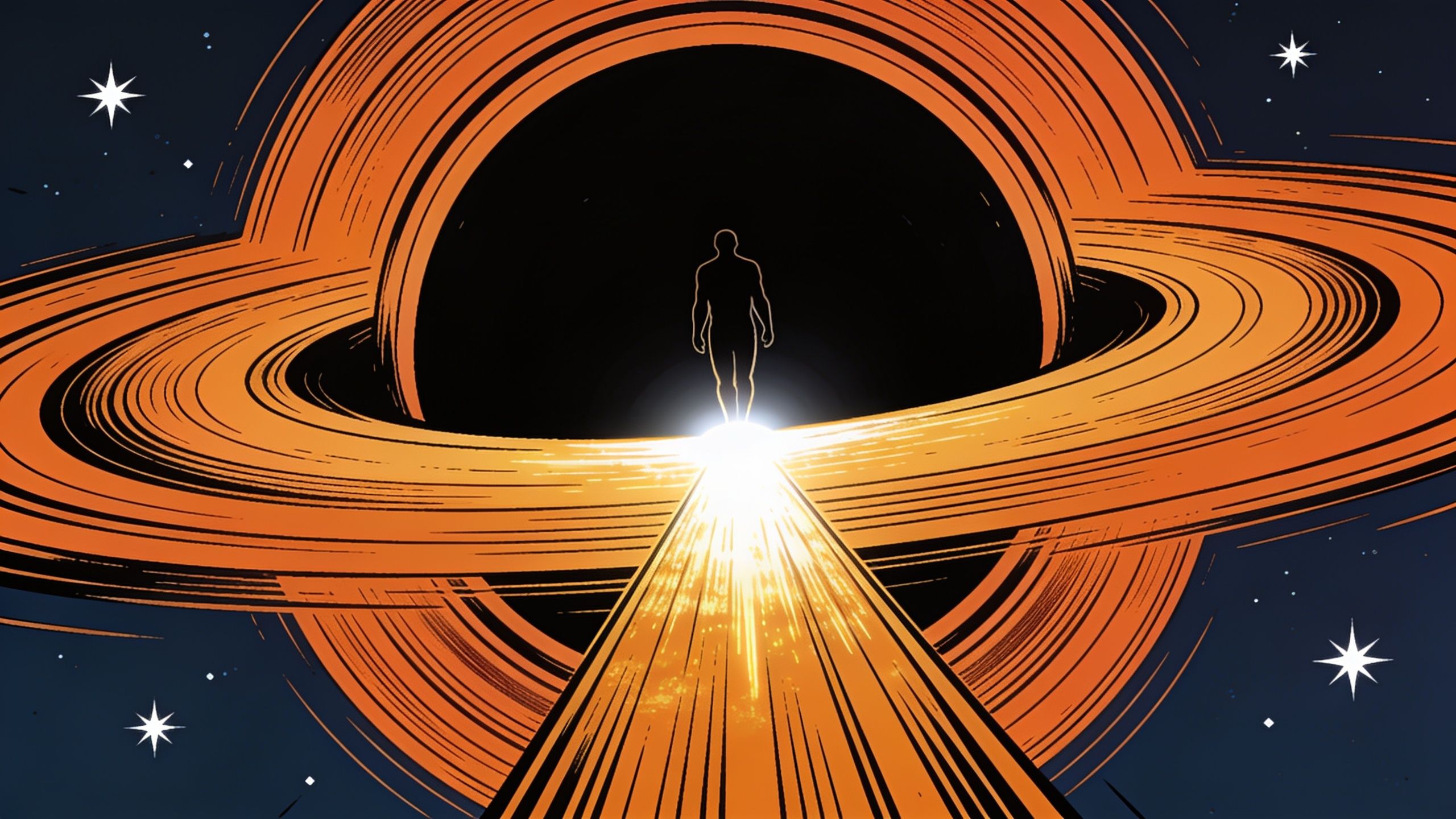2560x1440 symbolic comic book scene depicting inevitability