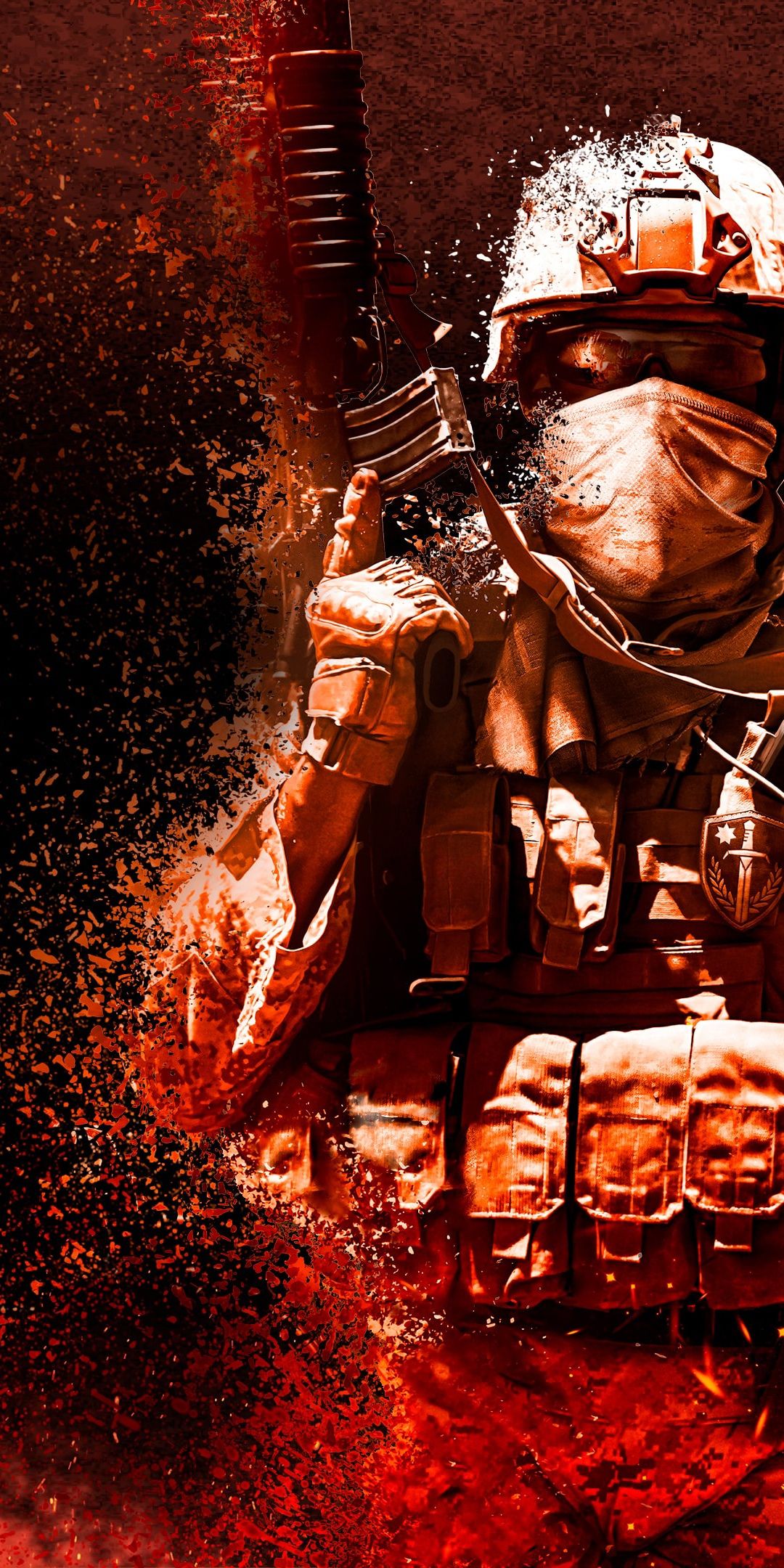1080x2160 Soldier Wallpaper 4K, Tactical gear, Fire effect