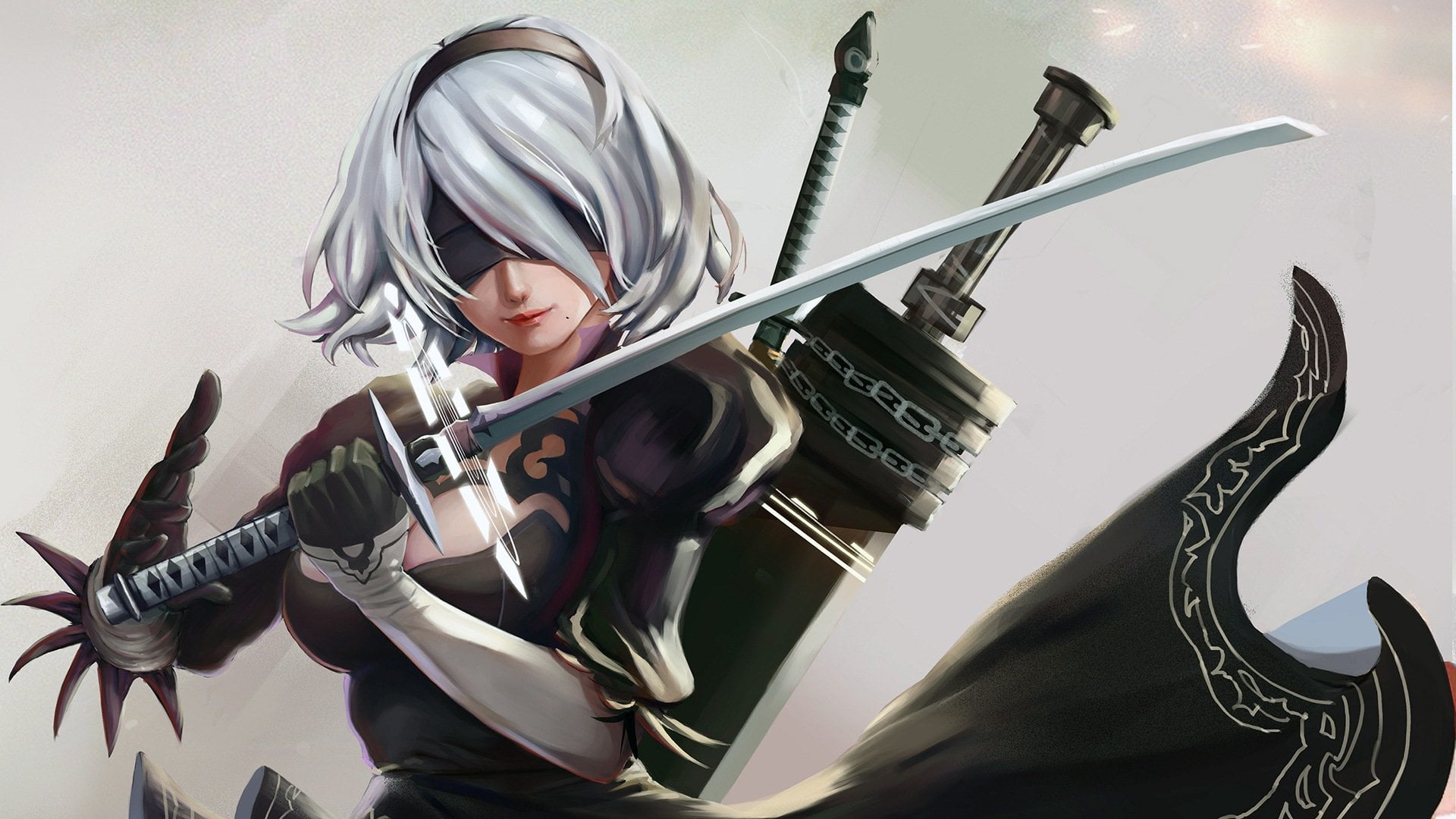 1920x1080 Nier Automata 2B illustration, Nier: Automata, games art, Yorha unit no.2 type b, NieR HD wallpaper