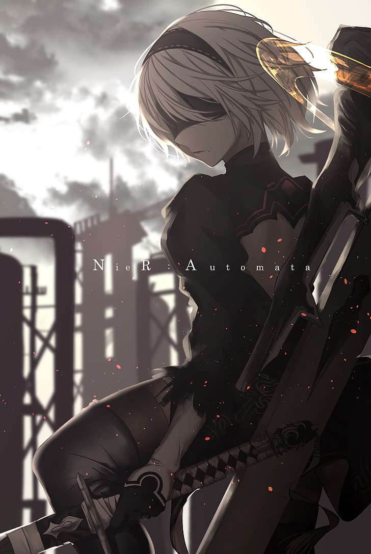 728x1087 HD wallpaper: Saitō, anime, anime girls, Nier: Automata, 2B, Yorha unit no.2 type b
