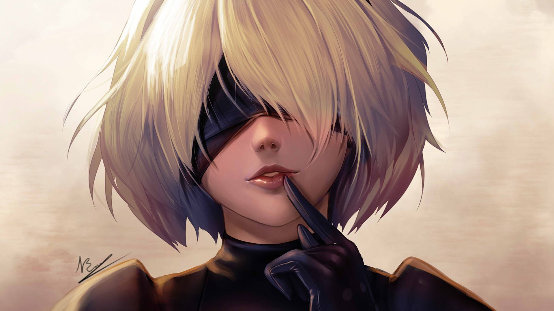 1920x1080 Desktop wallpaper: Short Hair, Video Game, White Hair, Blindfold, Nier: Automata, Yorha No 2 Type B 4K free download for PC. 827564