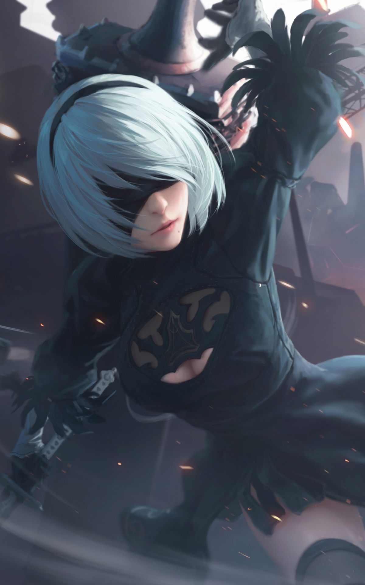 1200x1920 Phone wallpaper: Nier: Automata, Video Game, Dress, Black Dress, White Hair, Yorha No 2 Type B, Blindfold, Short Hair 1387086