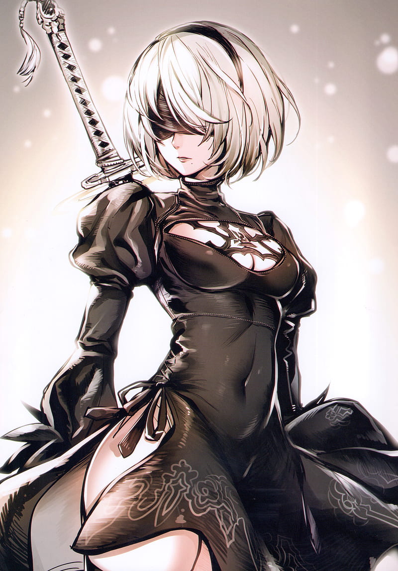 800x1148 Portrait display, drawing, Nier: Automata, NieR, Yorha unit no.2 type b, Cut (artist), HD phone wallpaper
