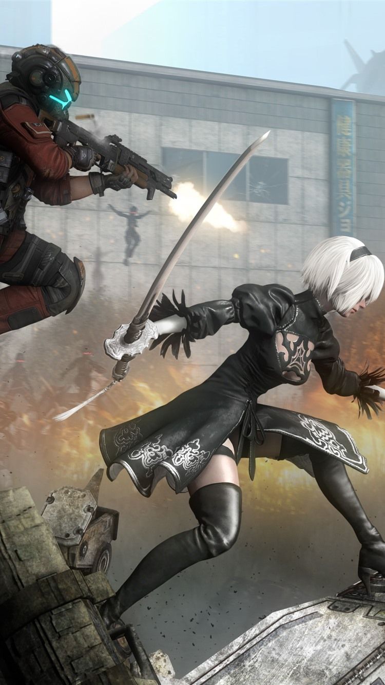 750x1334 NieR Automata, YoRHa No.2 Type B, Battle 1080x1920 IPhone 8 7 6 6S Plus Wallpaper, Background, Picture, Image