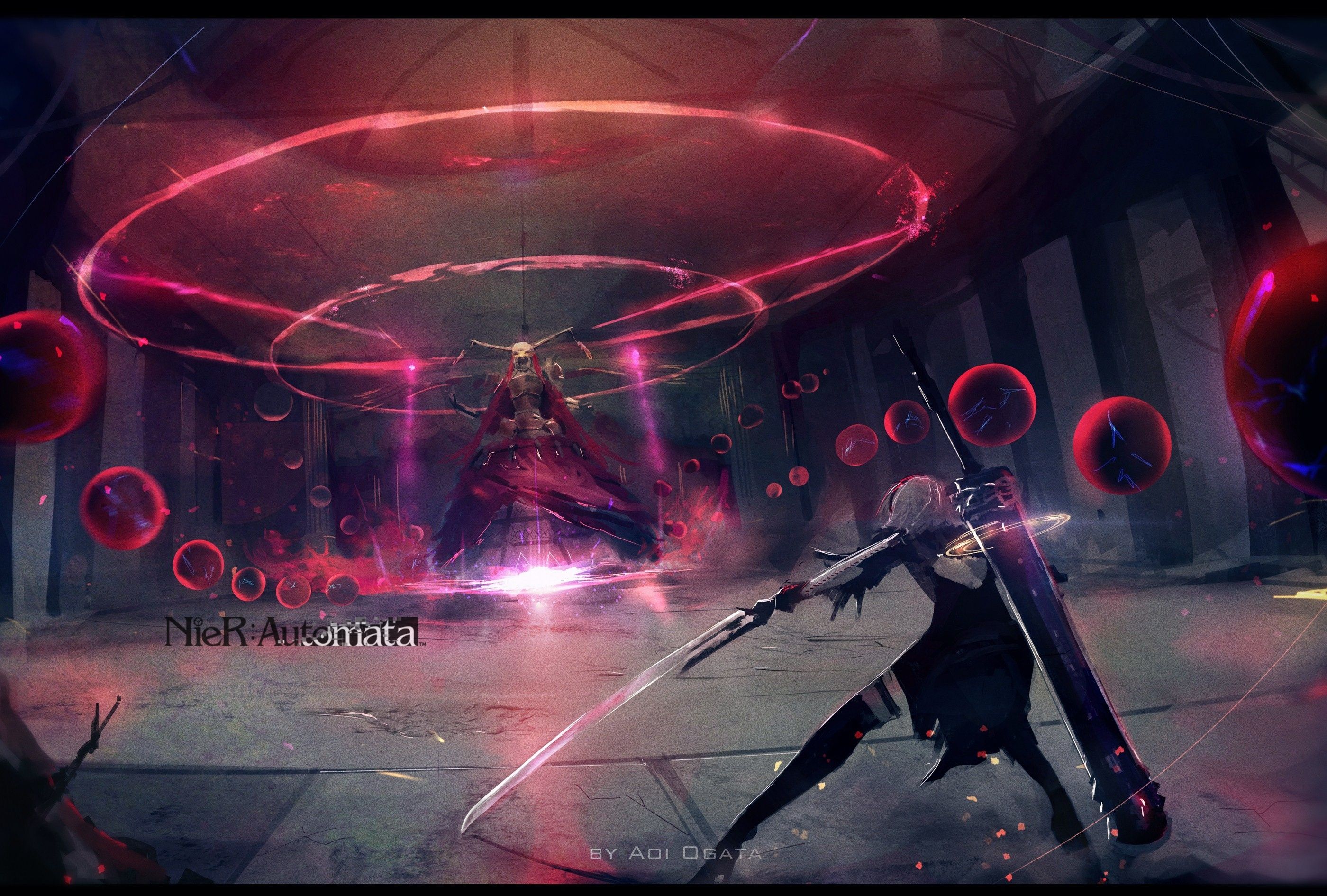 2800x1890 Wallpaper girl, weapons, sword, art, the battle, nier, NieR: Automata, yorha unit no. 2 type b for mobile and desktop, section игры, resolution 2800x1890
