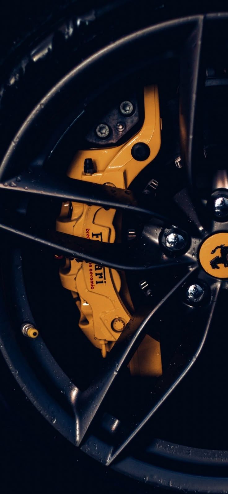 736x1595 Black Car Rims with Yellow Brake Pads. Black car yellow background, Ferrari steering wheel wallpaper