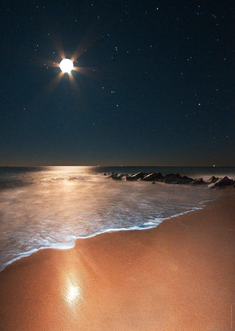 748x1054 moon, Beach, Sea, Sky, Holiday, Summer, Star, Mood, Landscape Wallpaper HD / Desktop and Mobile Background