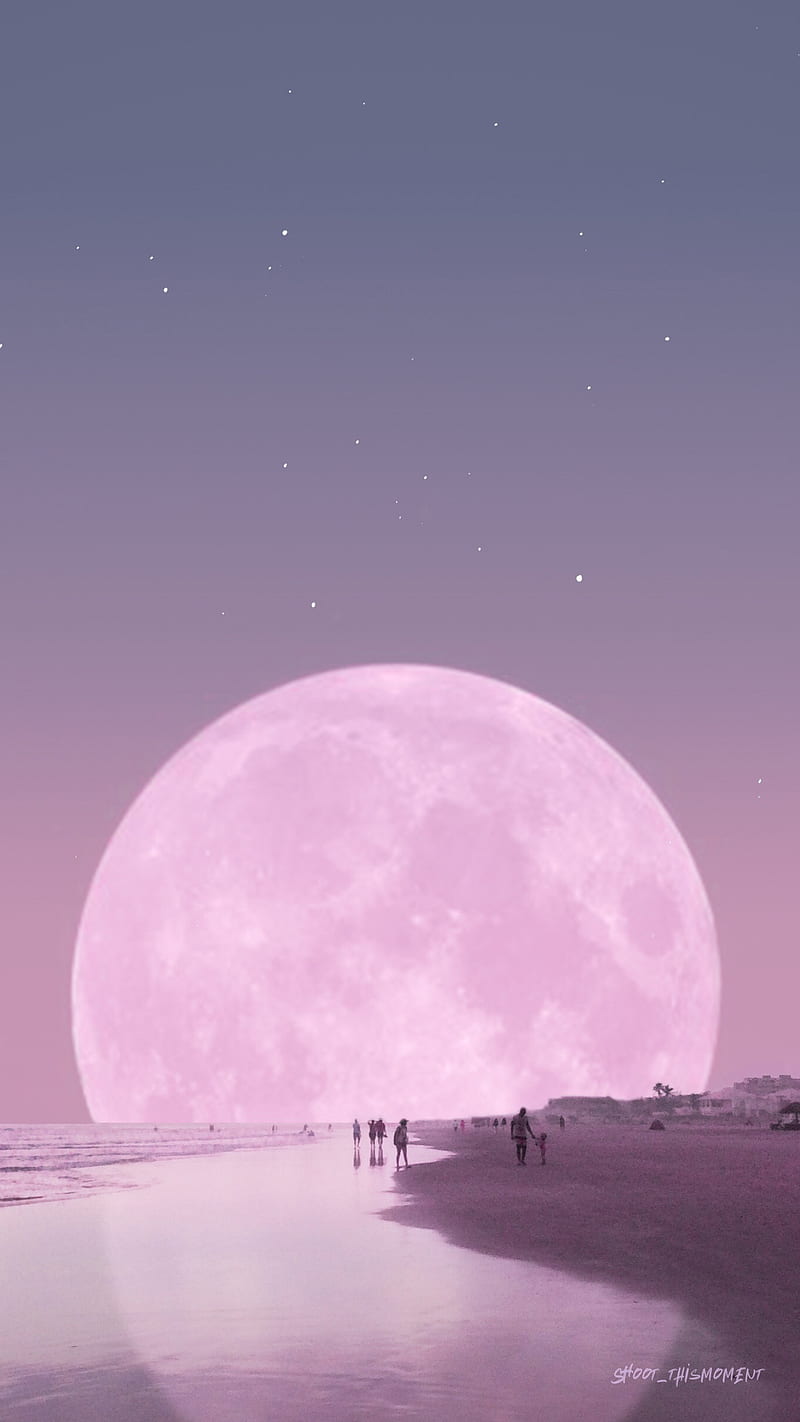 800x1422 Beach dreams, aesthetics, beach life, beach vibes, cosmic, cosmic art, full moon, HD phone wallpaper