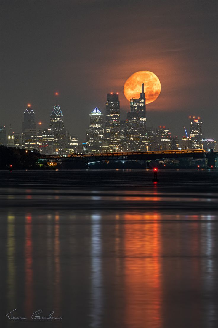 736x1104 Philadelphia Skyline Print: Summer Moon Art, Philly Photo