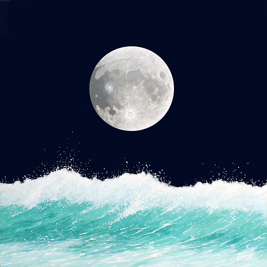 910x910 HD wallpaper: full moon wallpaper, sea, onda, summer, nature, water, ocean