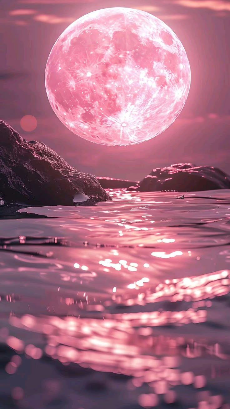 736x1308 Pink Full Moon Rising Over the Ocean. Pink moon wallpaper, Beautiful moon picture, Beautiful summer