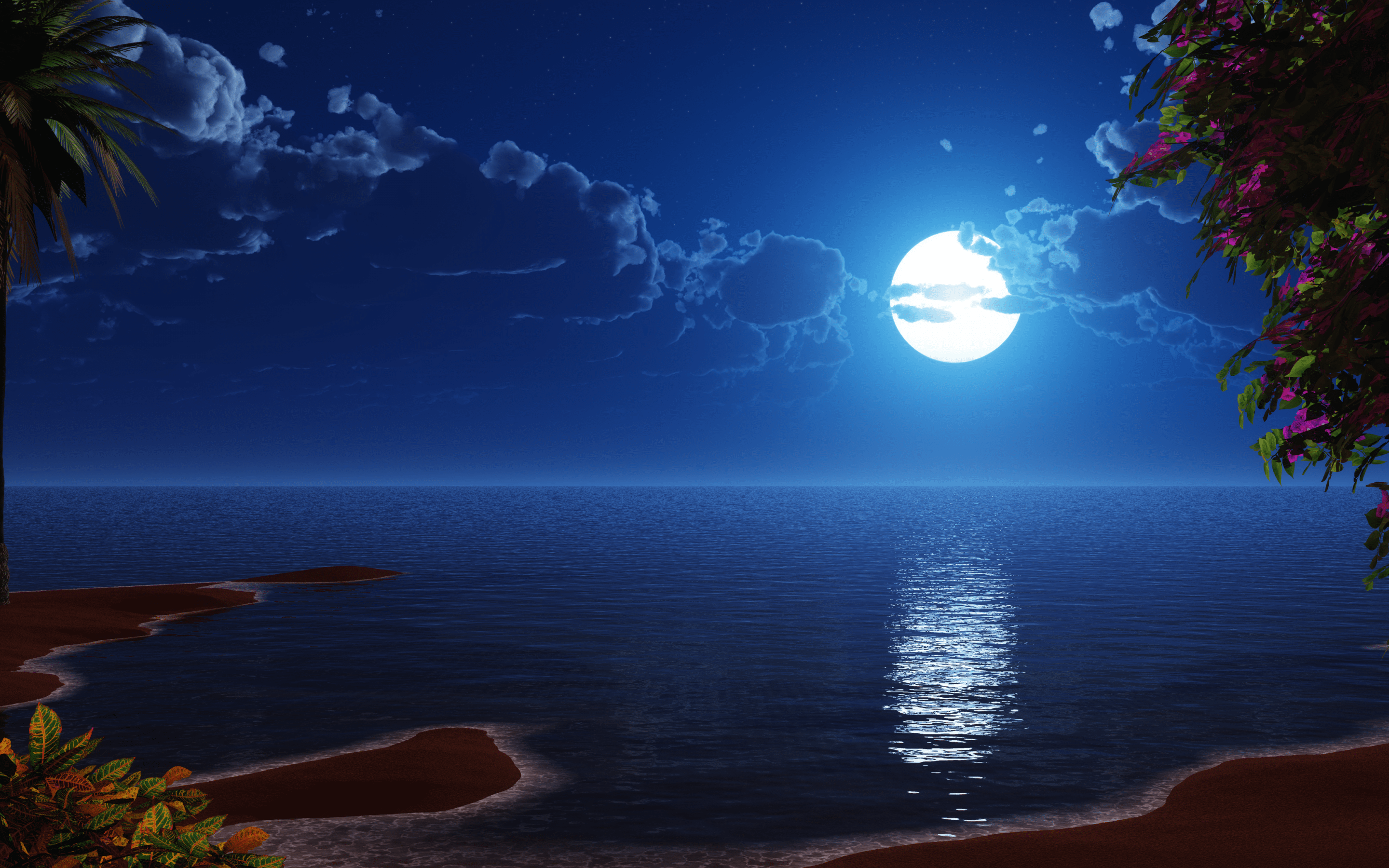 2880x1800 Beach Wallpaper 4K, Night, Seascape, Moon, Blue Sky