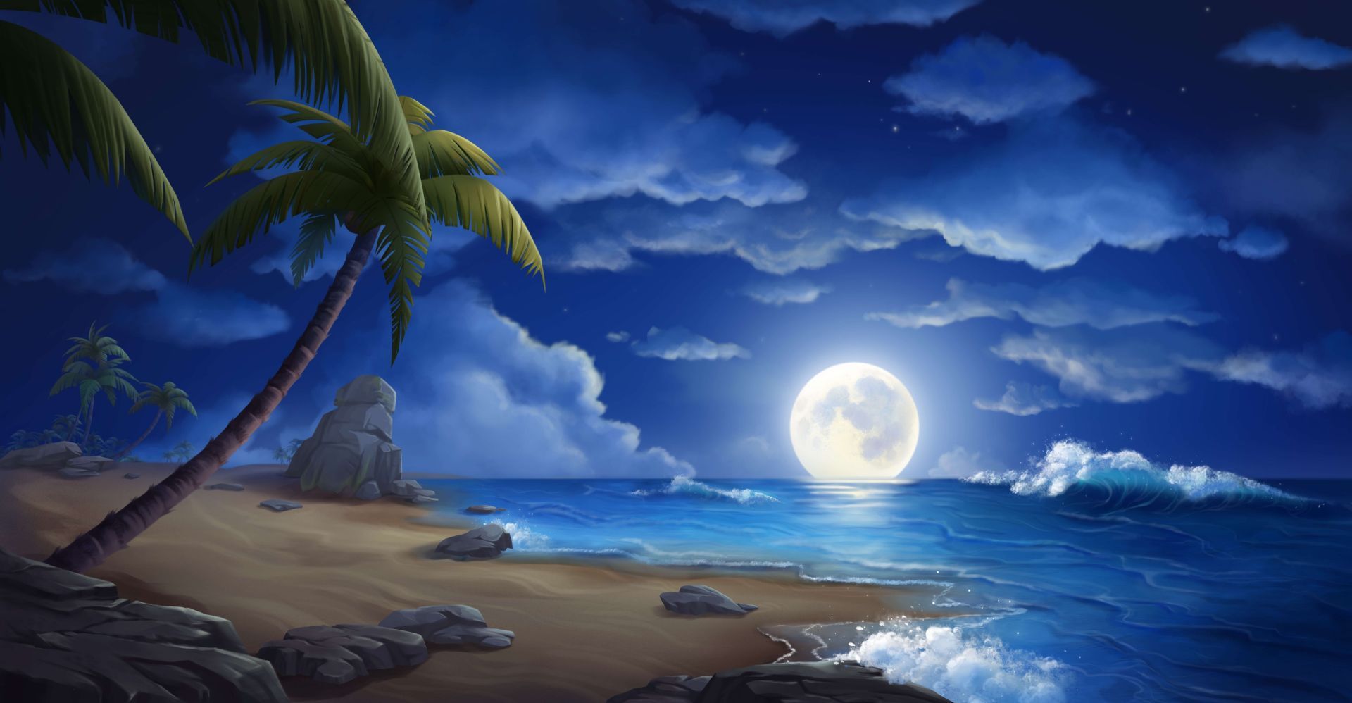 1920x998 Beautiful beach at night