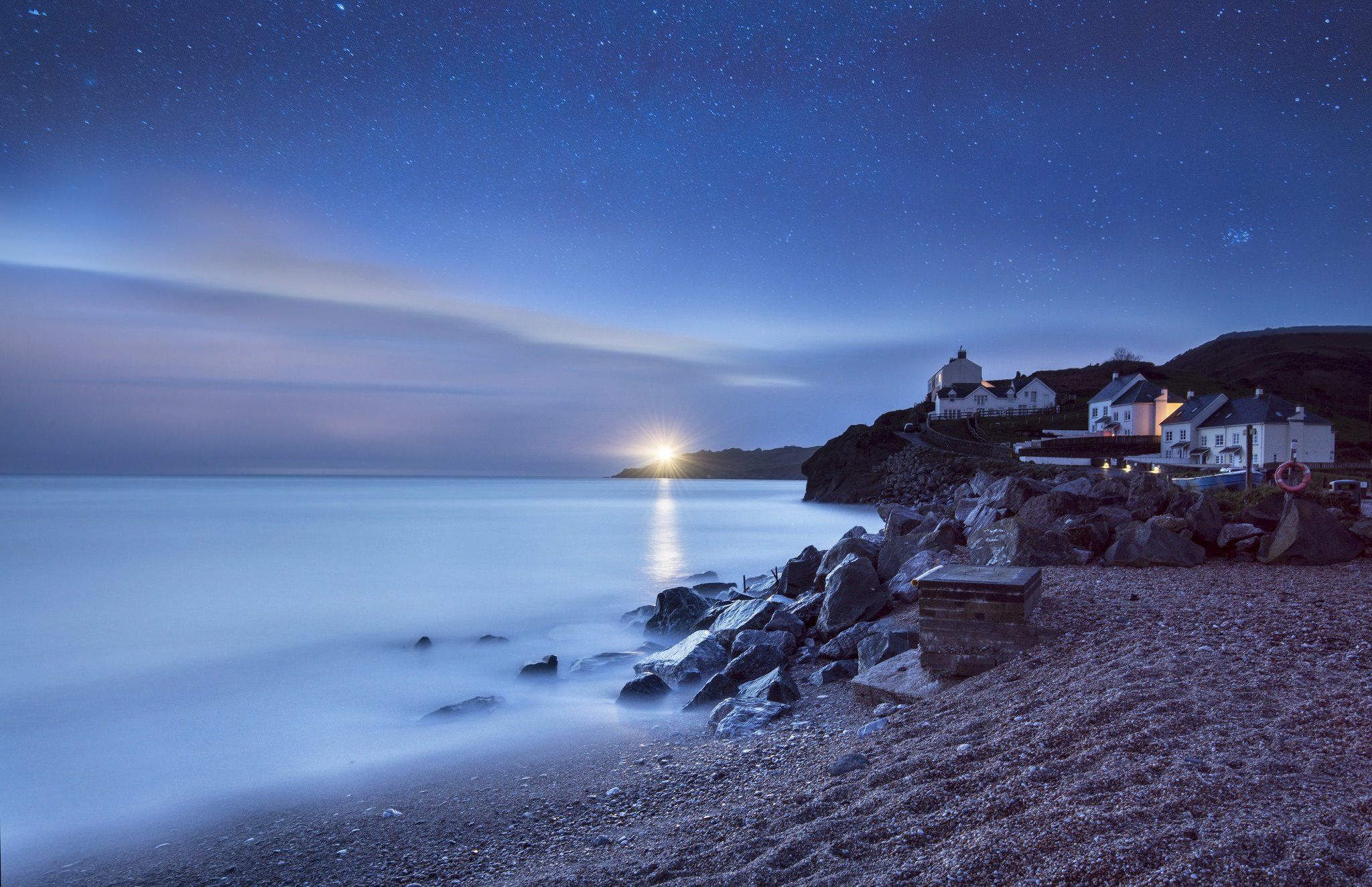 2048x1324 sea, Lighthouse, Home, Night, Stars, Beach Wallpaper HD / Desktop and Mobile Background