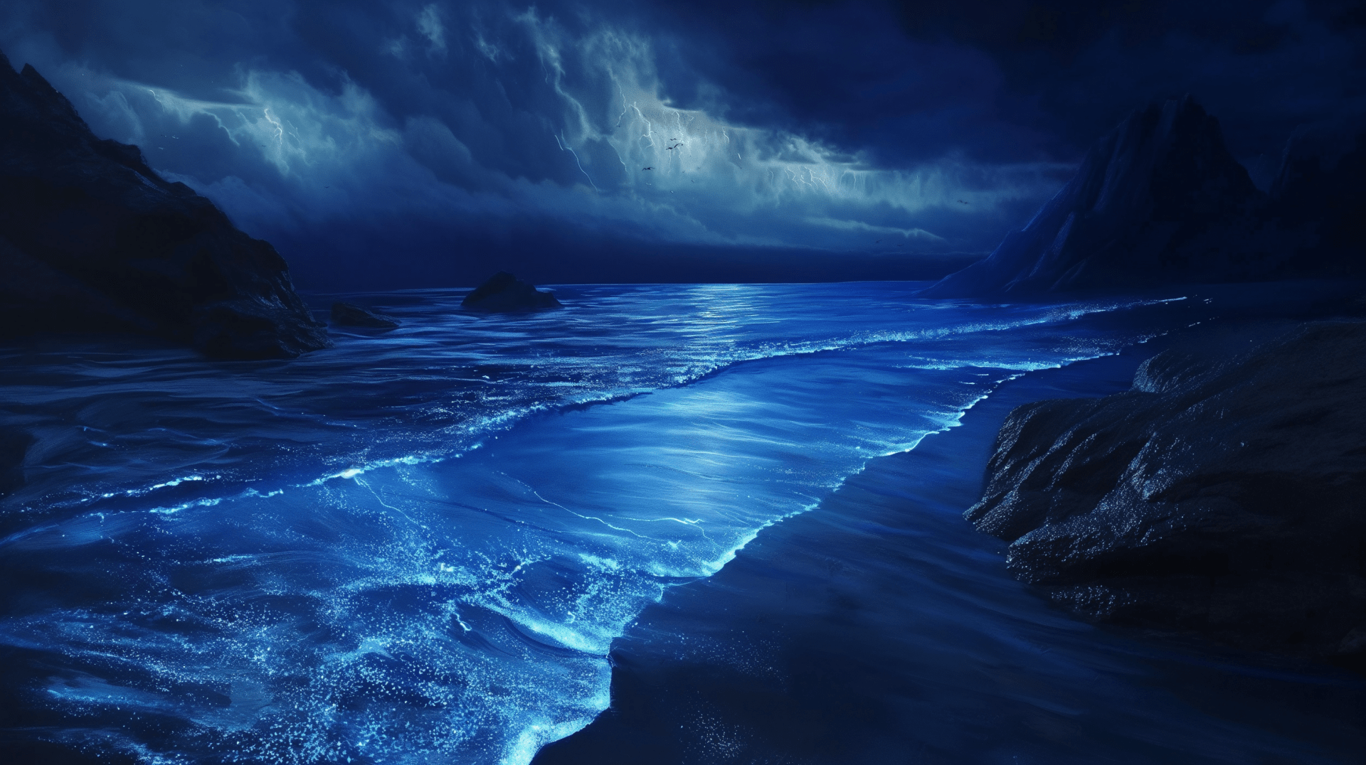 1920x1076 Bioluminescent Waves HD Wallpaper Night Glow