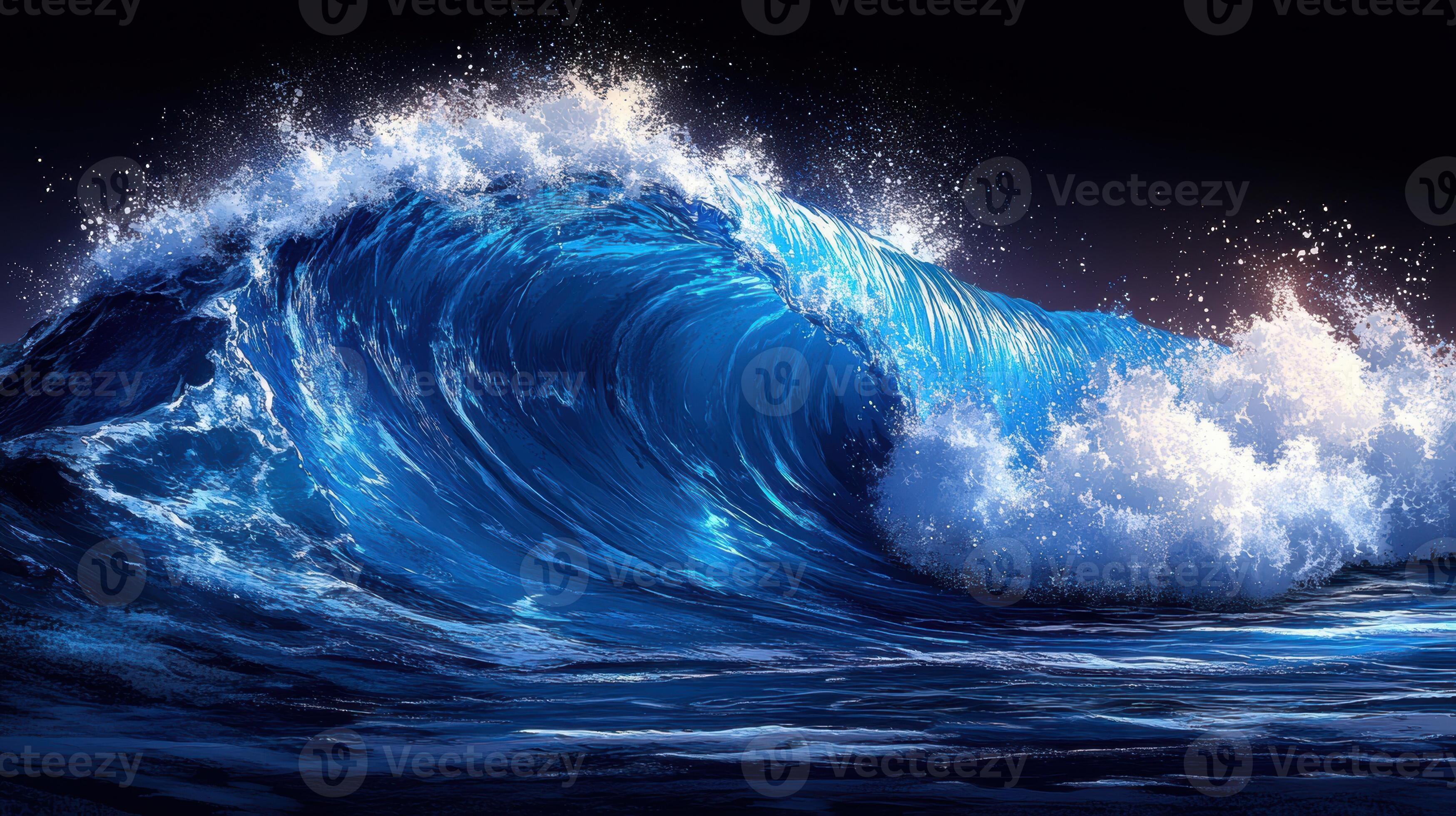 3497x1960 Ocean wave at night, crashing, dark background, nature scene, wallpaper