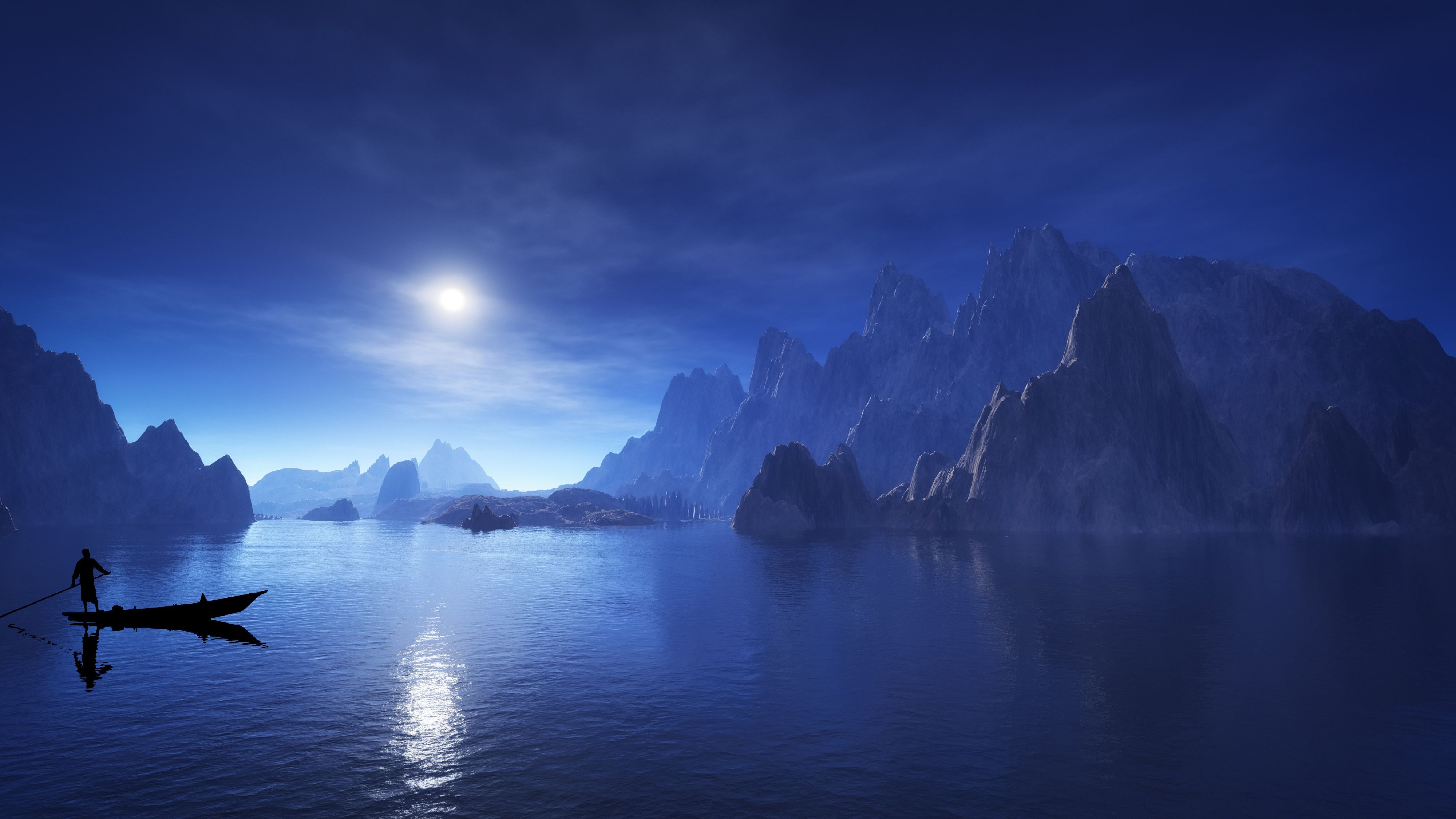 4000x2250 Night Lake Mountain Nature Sea Moon 4k Wallpaper, HD Nature Wallpaper, 4k Wallpaper, Image, Background, Photos and Picture