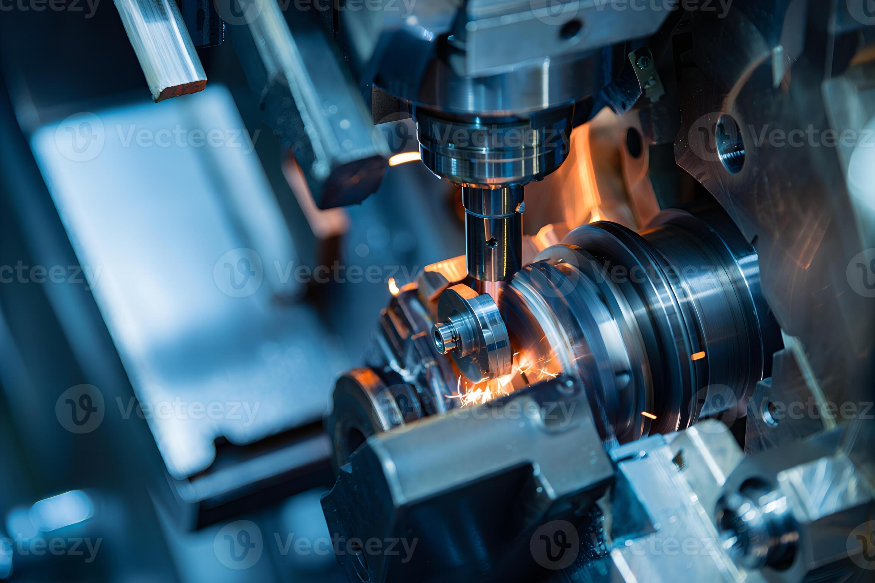 2940x1960 Close Up Of Cnc Lathe Shaping Aluminum Component, Automated Factory Production With Coolant Spray