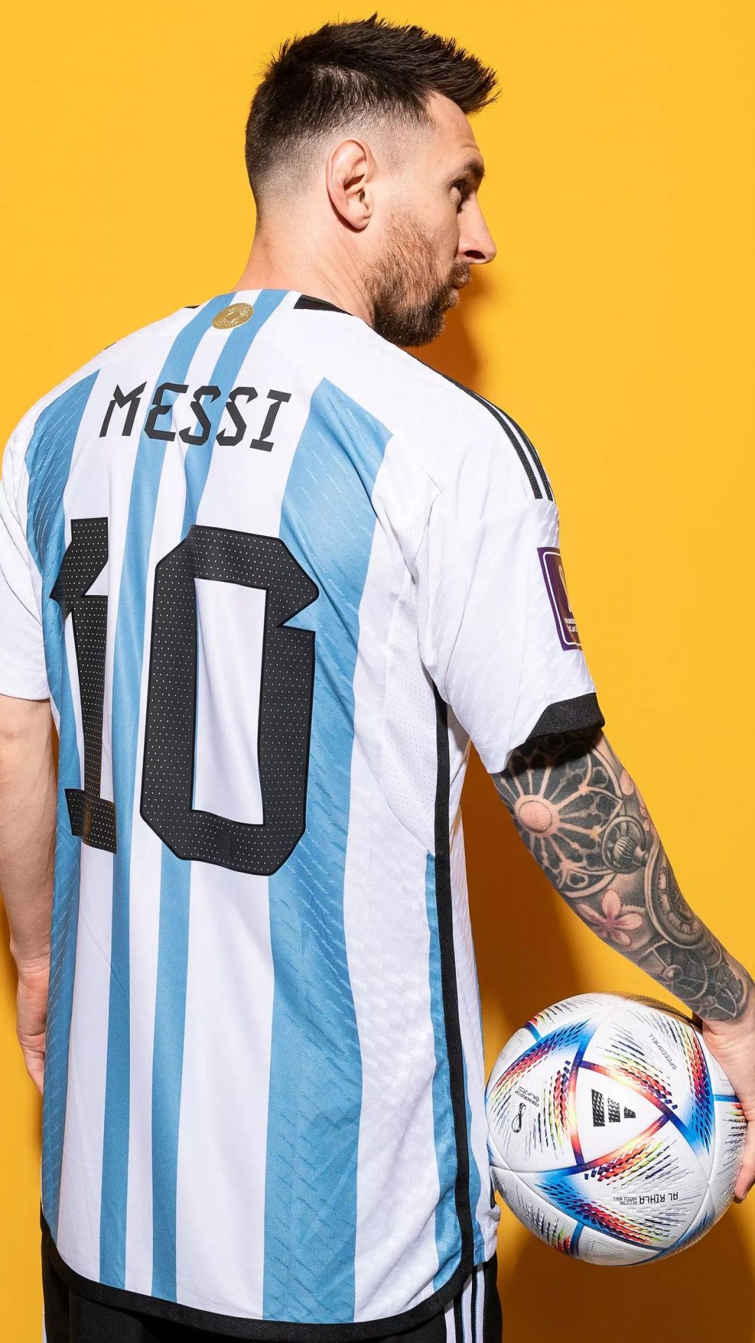 1080x1920 Lionel Messi Wallpaper 4K, Yellow background, Soccer Player