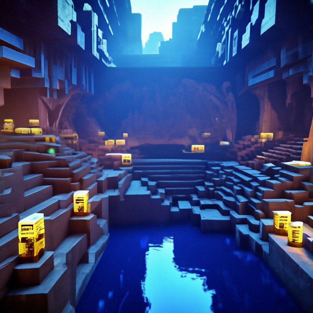 1024x1024 Minecraft background image underground ancient city high quality inscription RS in the middle dark blue color fear