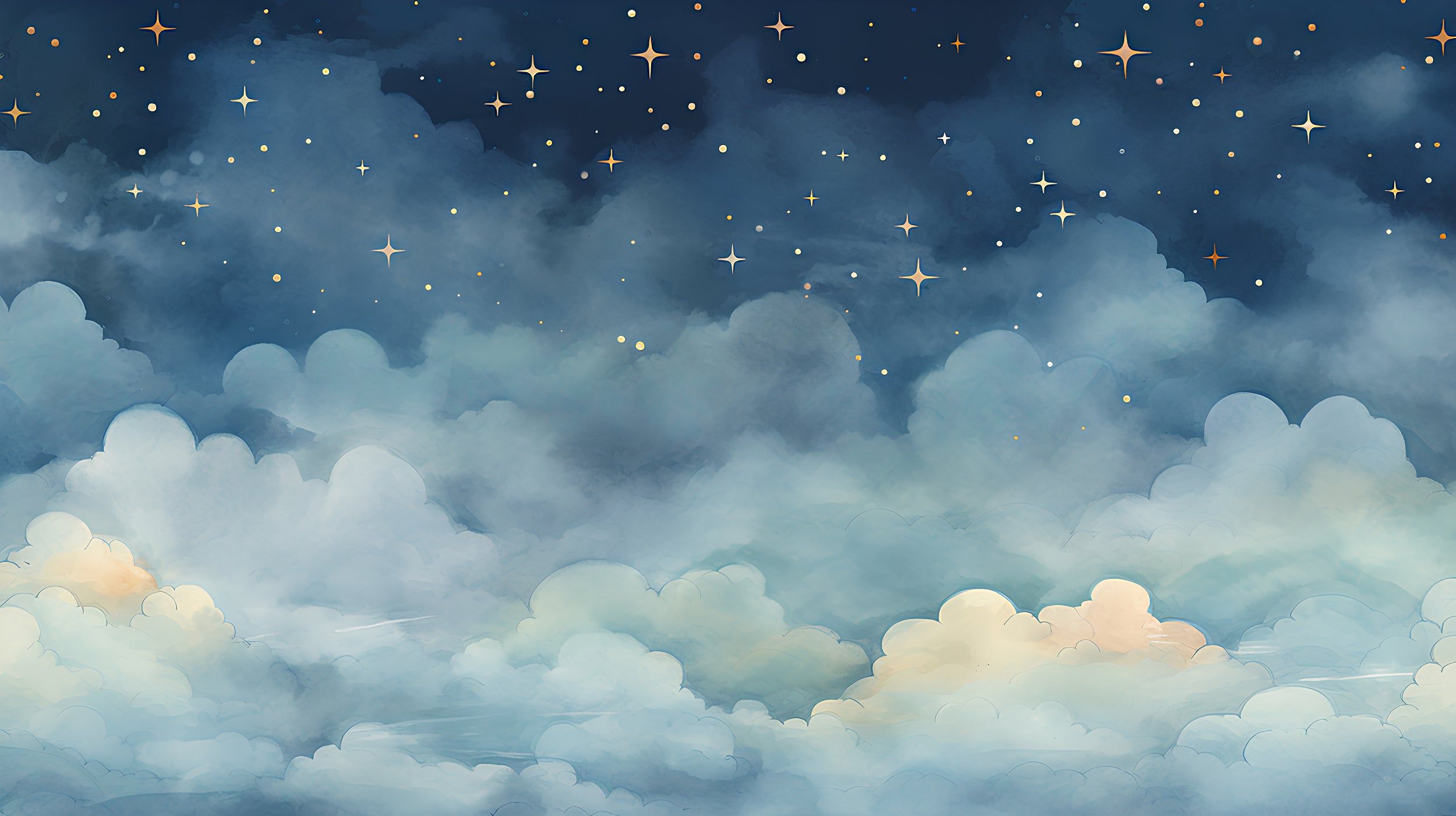 2500x1401 Blue Sky With Stars Mural, Nursery Peel and Stick Night Sky Wallpaper, Starry Night Wall Mural, Stars and Clouds Wallpaper for Kids Room