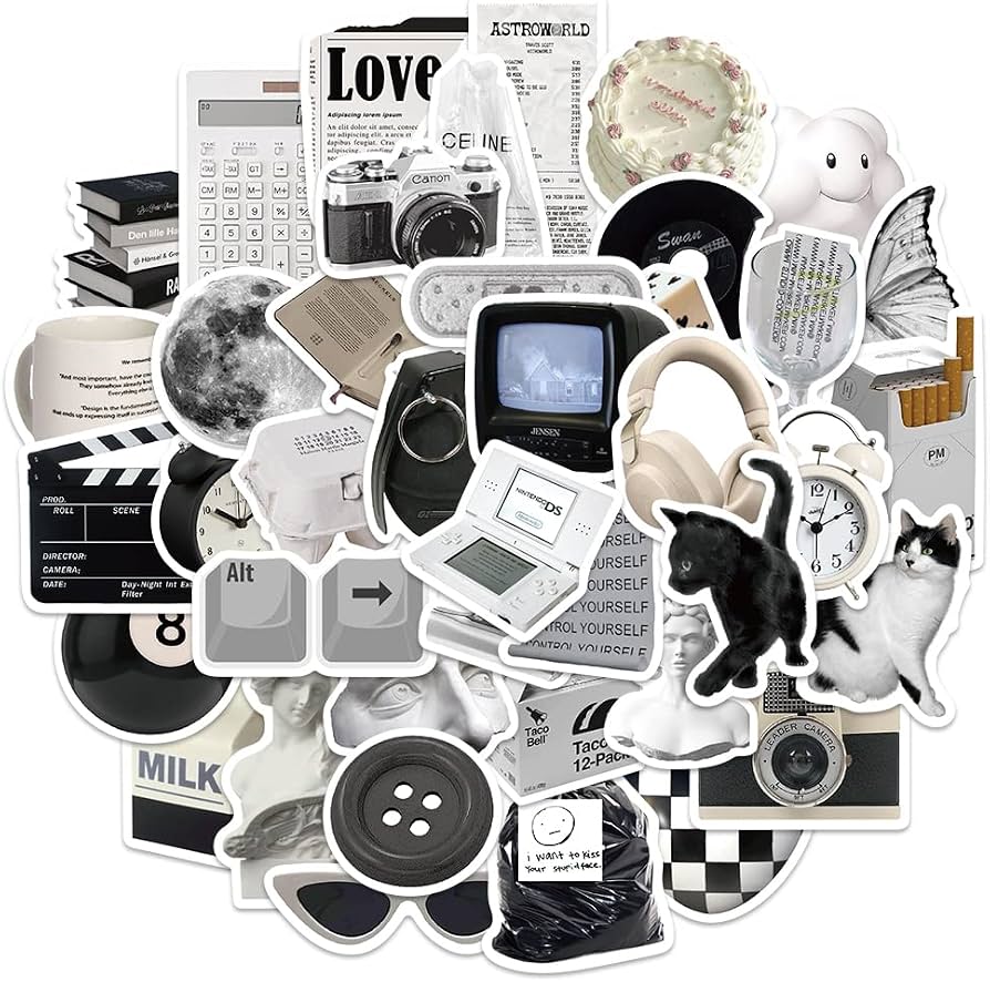 894x886 Vintage Black & White Fashion Style Stickers of 61 Vinyl Decal Merchandise Laptop Stickers for Laptops, Computers, Hydro Flasks, Skateboard and Travel Case