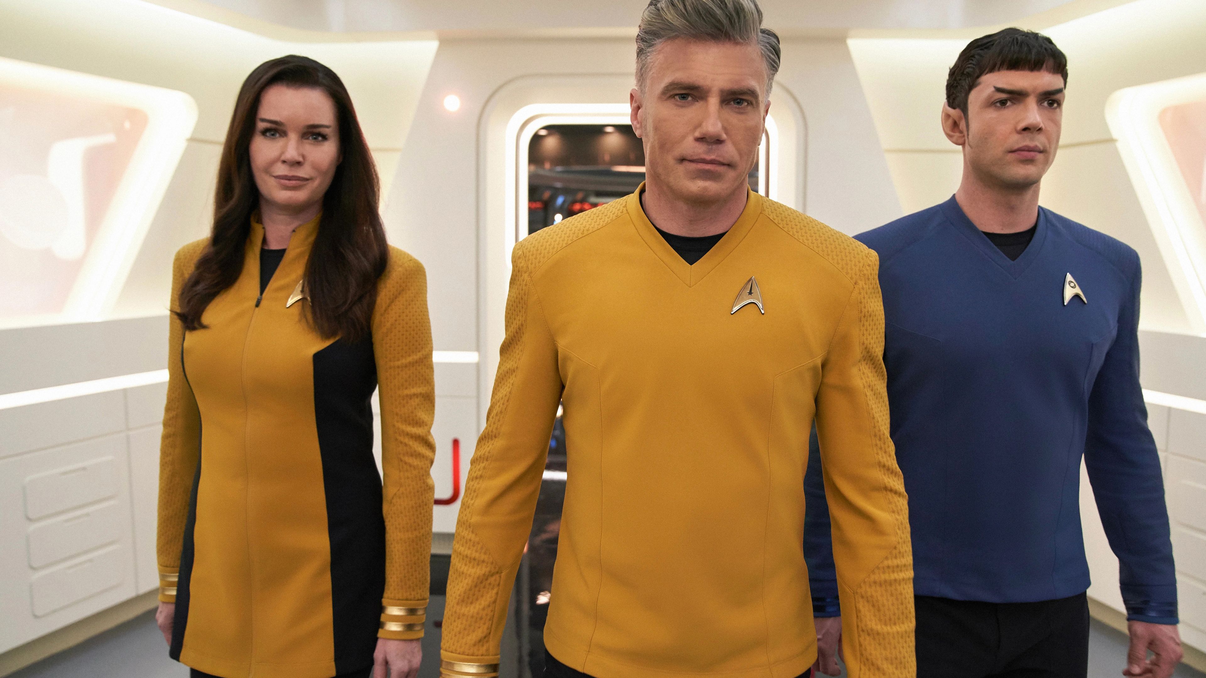 3840x2160 Anson Mount Christopher Pike Spock Una Chin Riley 4K HD Star Trek Strange New Worlds Wallpaper