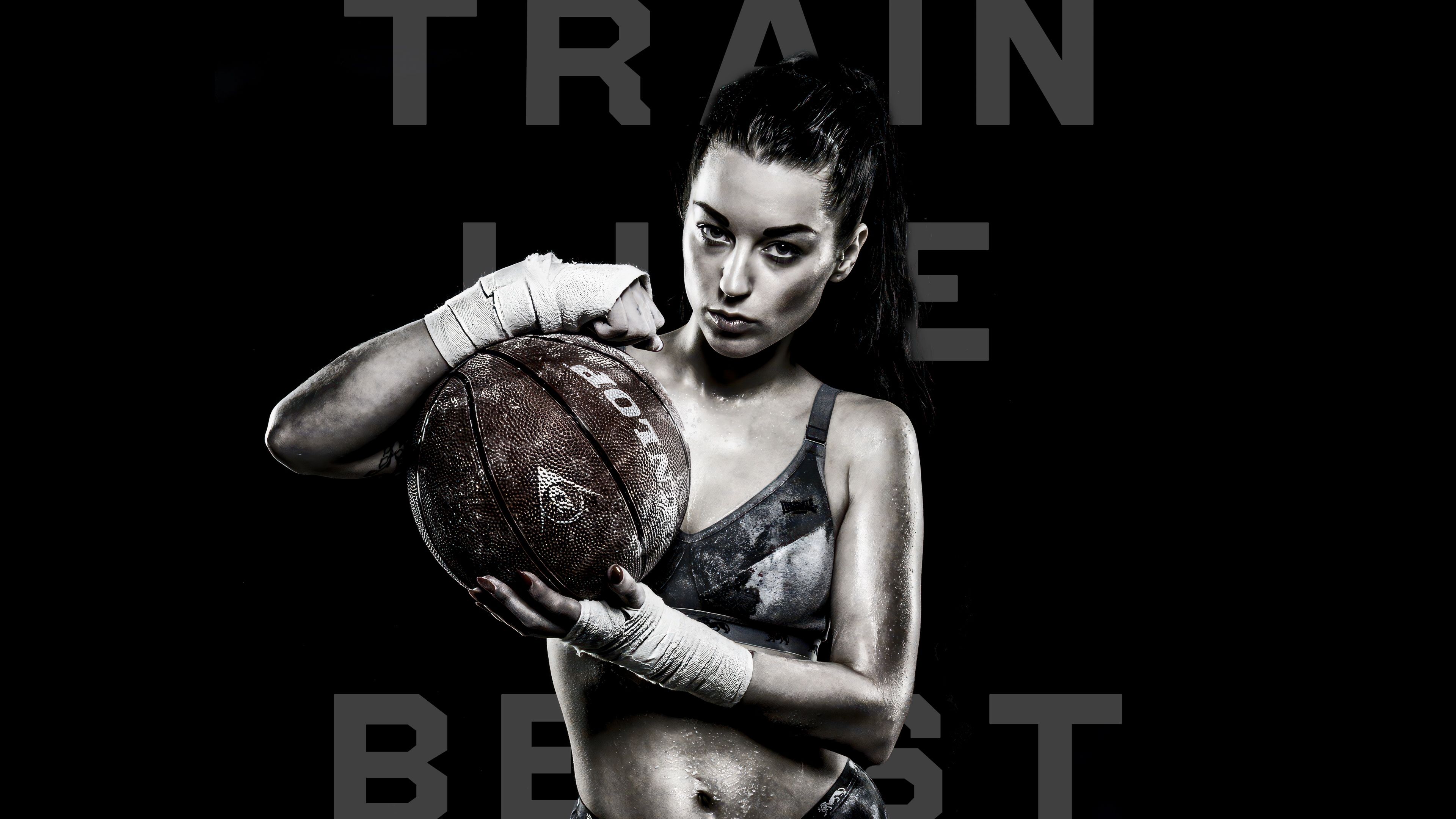 3840x2160 Basketball Wallpaper 4K, Athlete, Woman, Black background