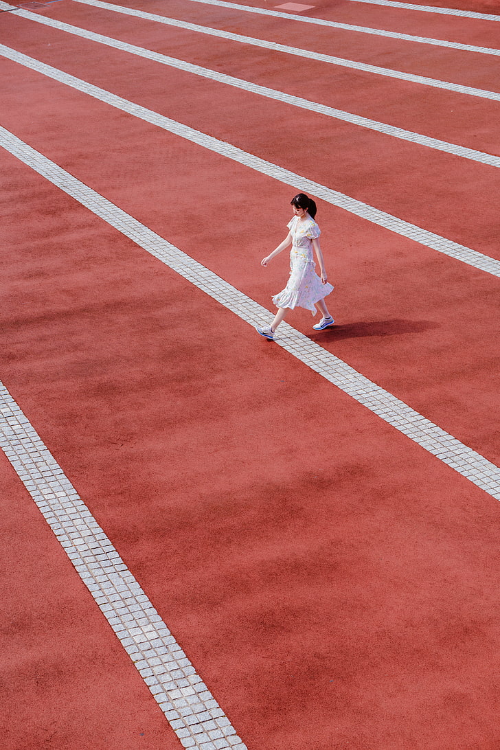 728x1092 HD wallpaper: girl, markup, walk, minimalism, track and field, running track