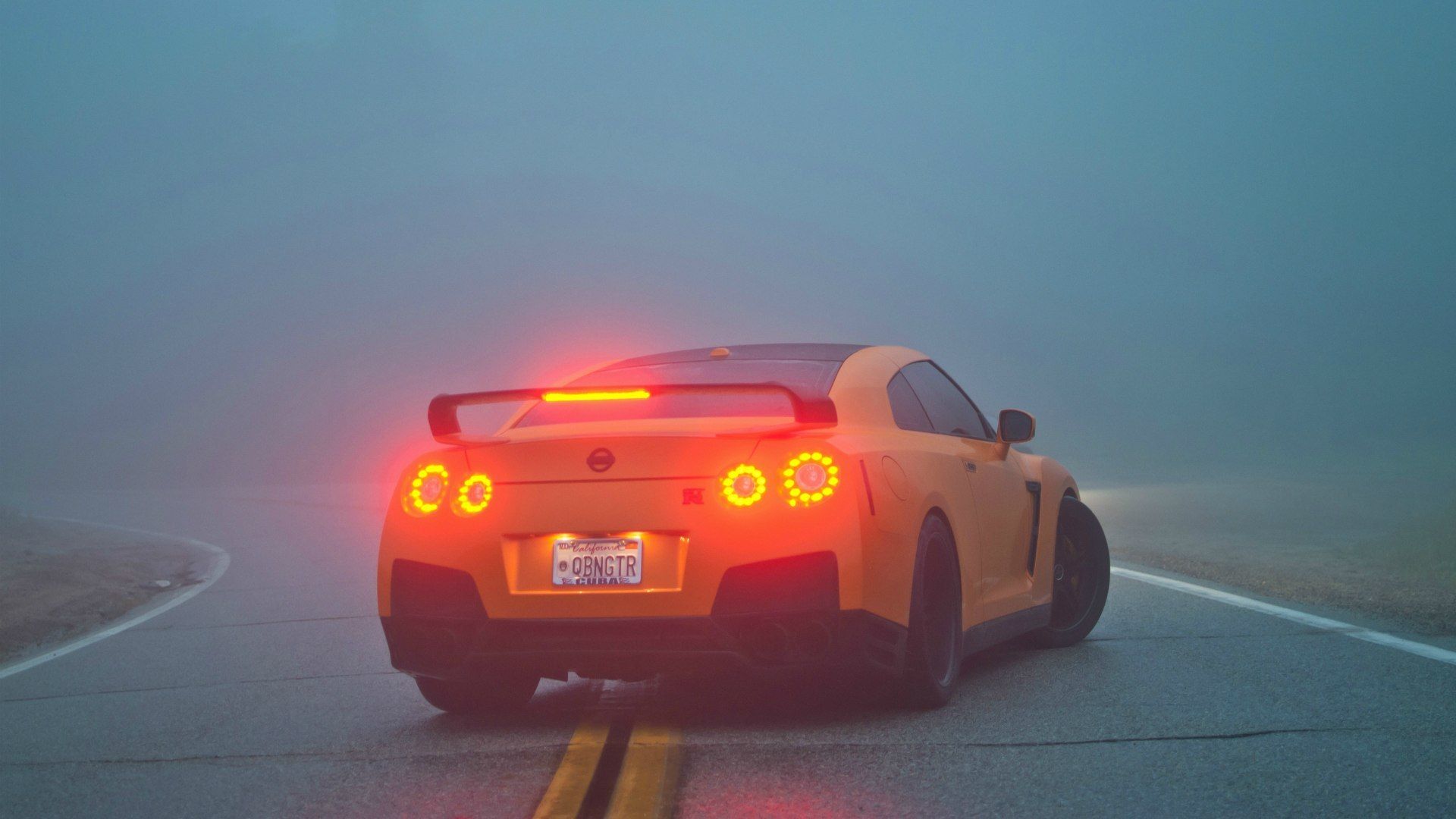 1920x1080 Wallpaper fog, R Nissan GTR, brake light for mobile and desktop, section nissan, resolution 1920x1080