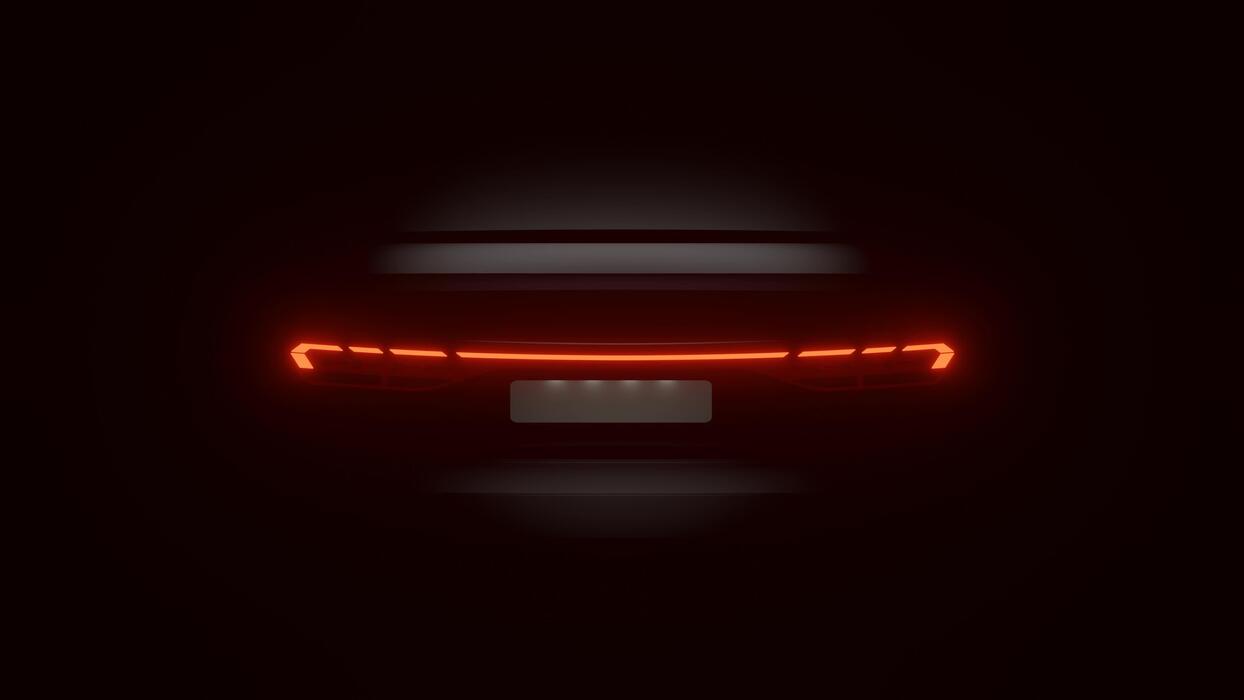 1244x700 Car tail light blinking in the Dark. Sports car backlight. Supercar tail lamp glowing in the dark background, Brack light in dark, Flashing brack light indicator and parking light