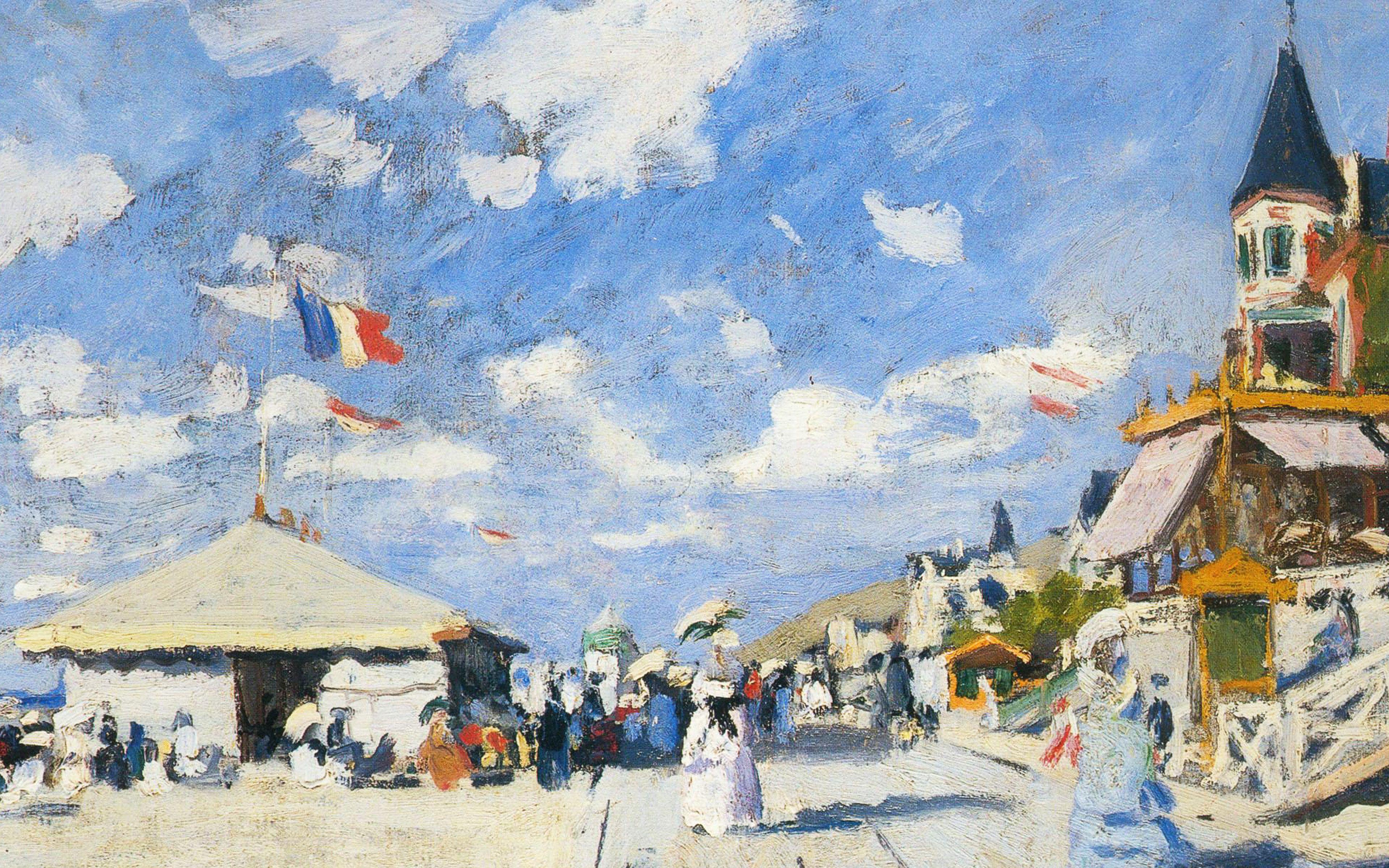 3840x2400 Tranh nghệ thuật cổ điển Lối đi lót ván trên hình nền Claude Monet Winter Snow