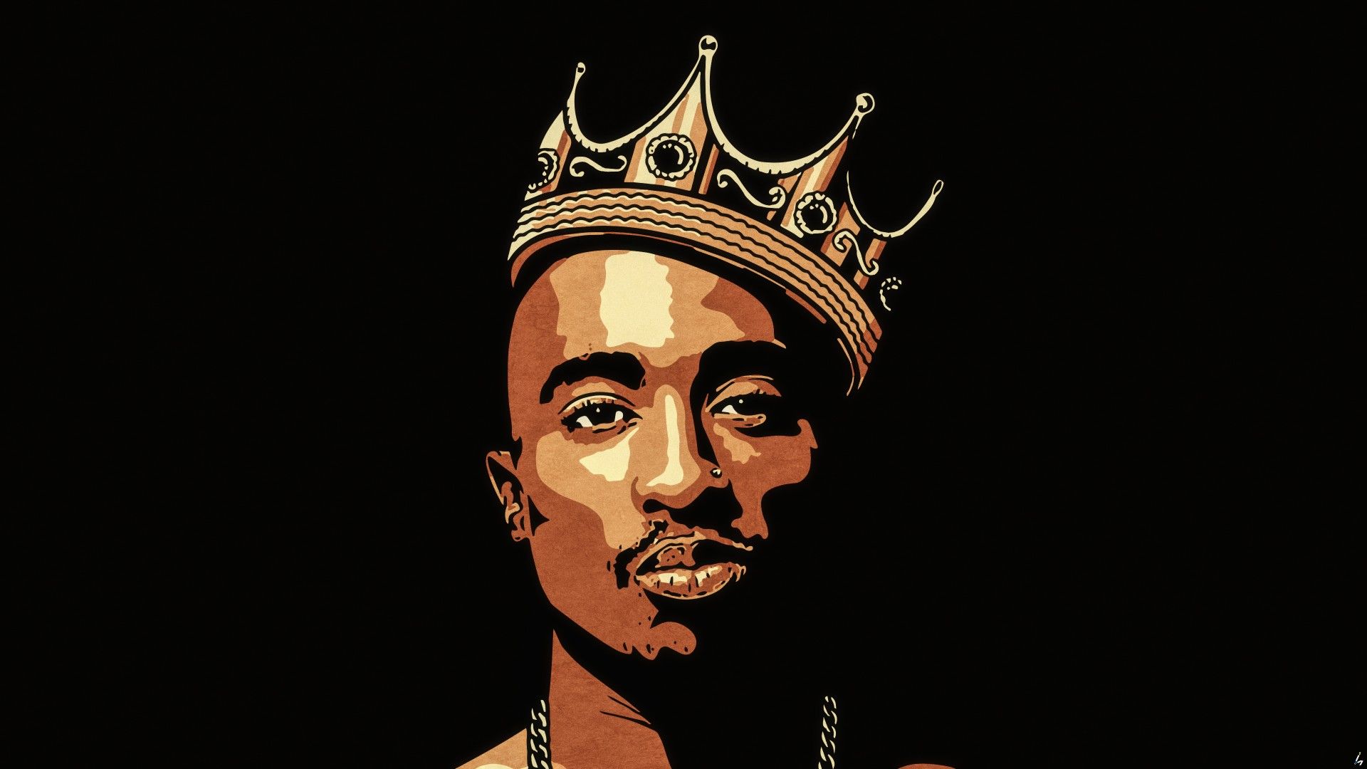 1920x1080 2Pac Tupac Is Having Crown On Head In A Black Background 4K HD Music Wallpaper