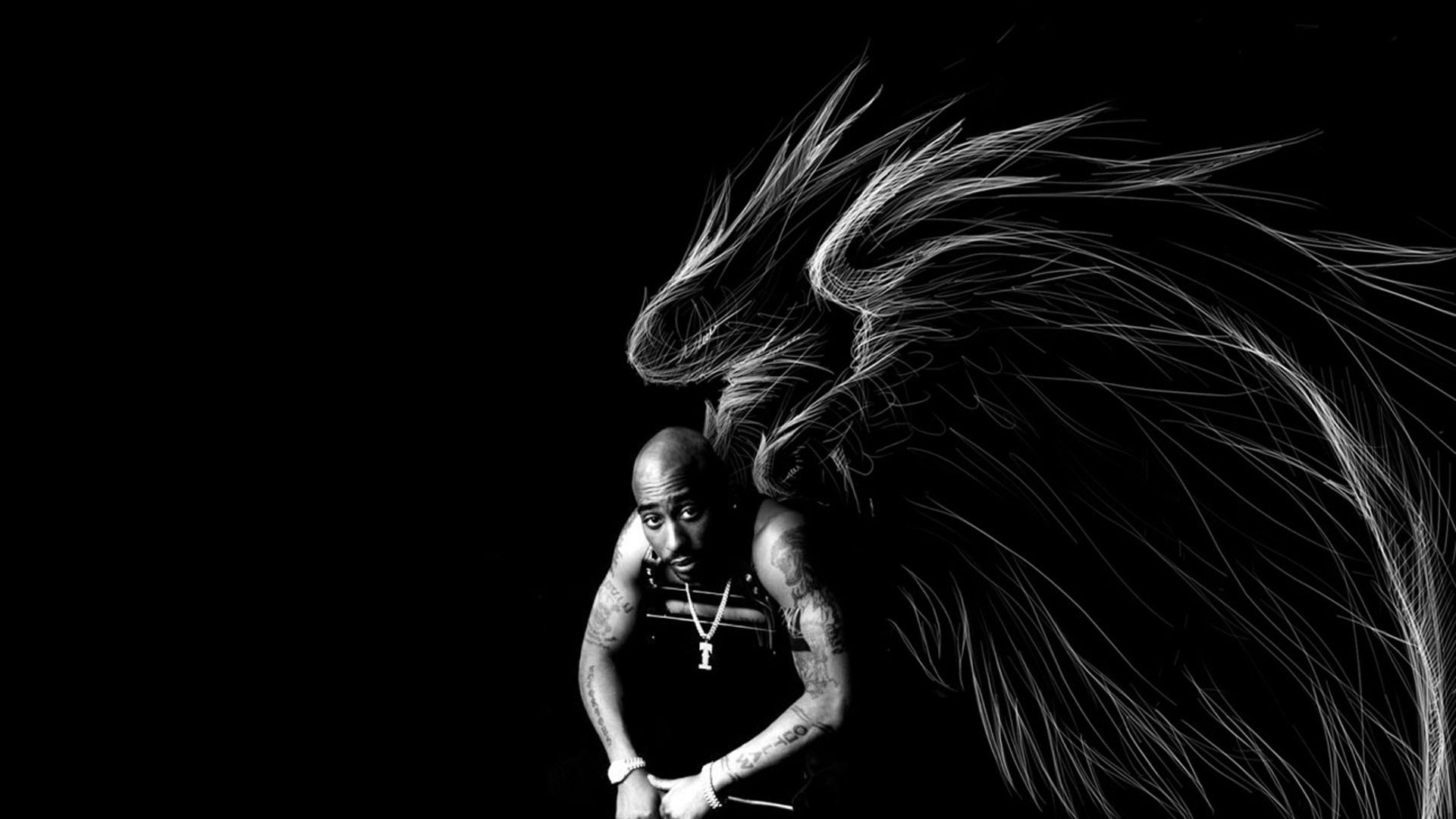 1920x1080 2Pac Tupac With Wings In Black Background HD Music Wallpaper