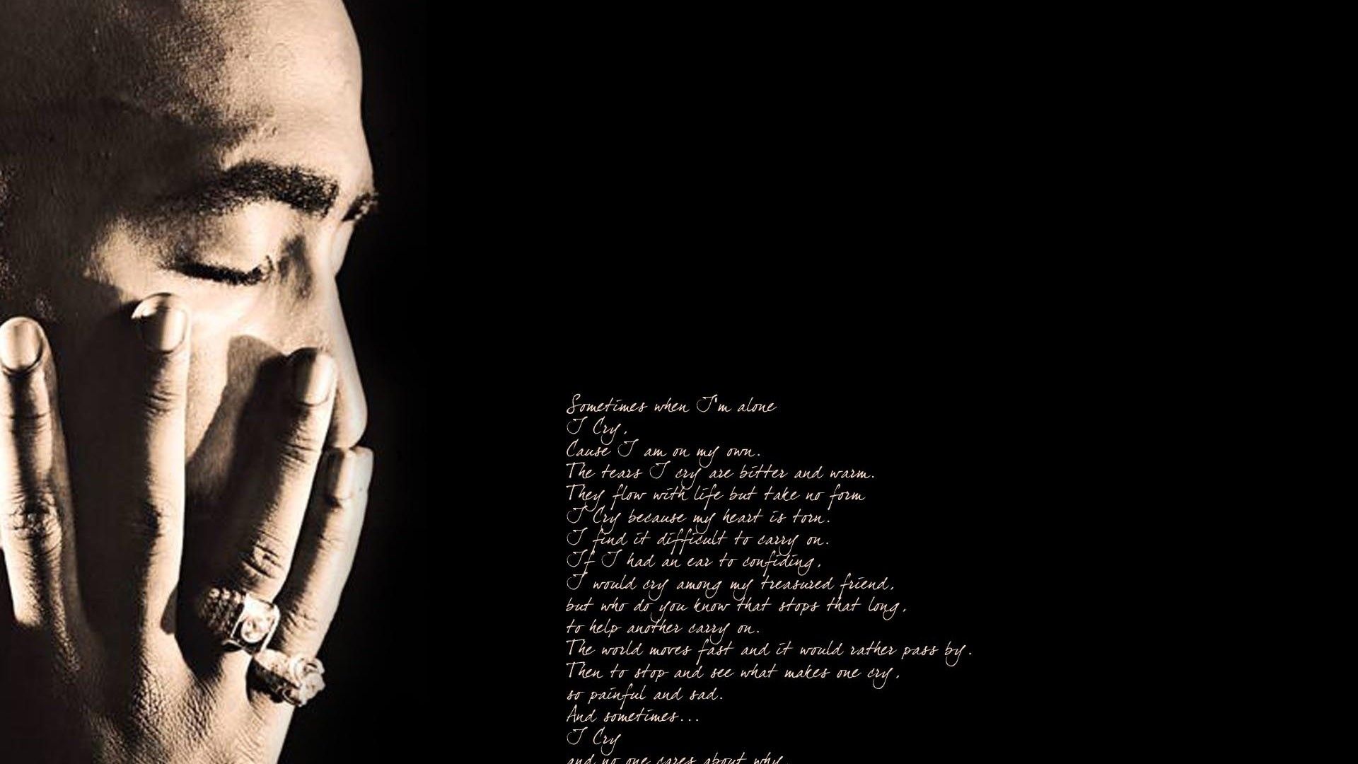 1920x1080 2Pac Tupac Holding Face With Hand In Black Background With Words HD Music Wallpaper