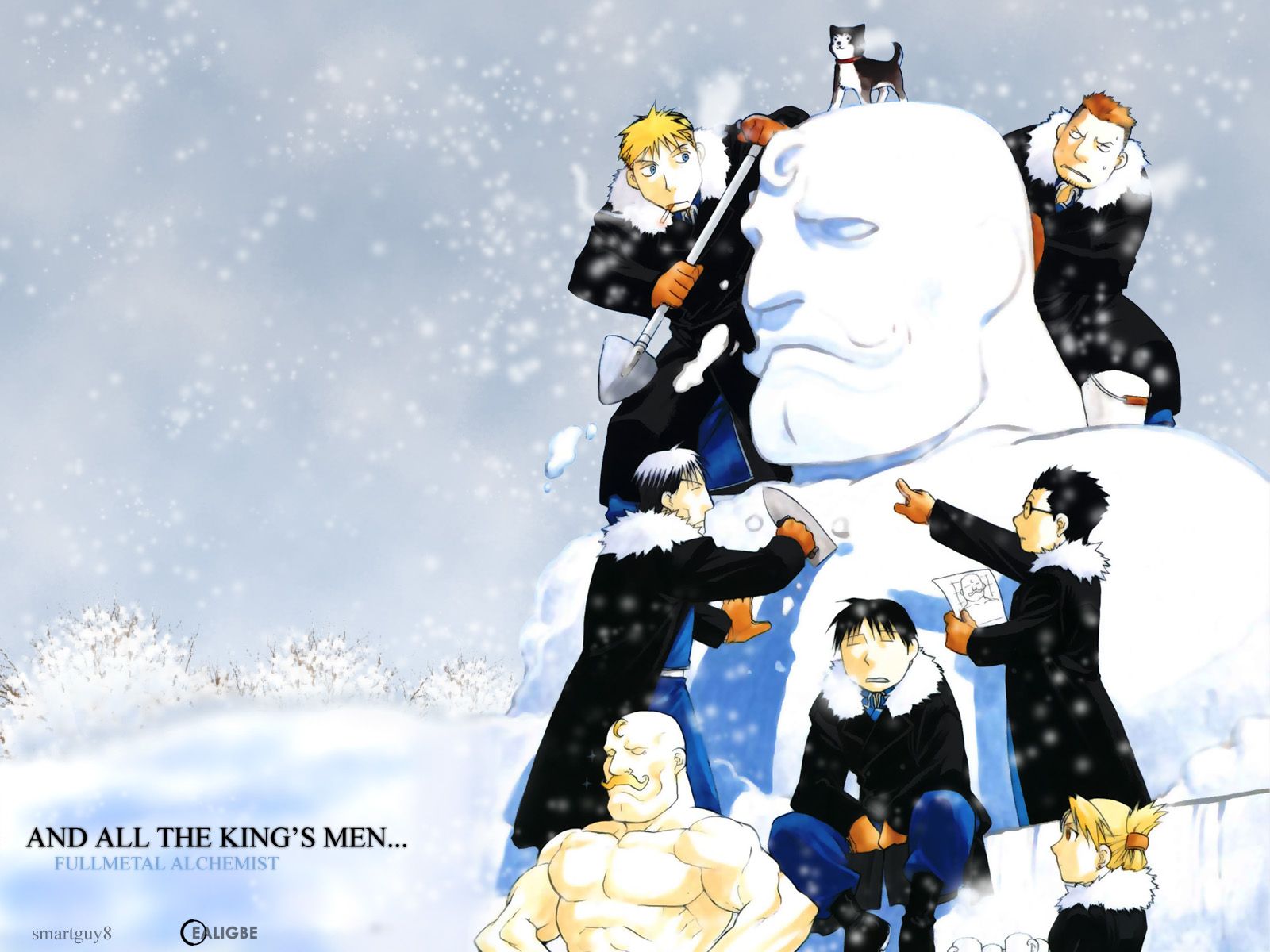 1600x1200 Phone wallpaper: Winter, Fullmetal Alchemist, Anime, Alex Louis Armstrong, Dog, Heymans Breda, Jean Havoc, Kain Fuery, Riza Hawkeye, Roy Mustang, Sculpture, Vato Falman 521467