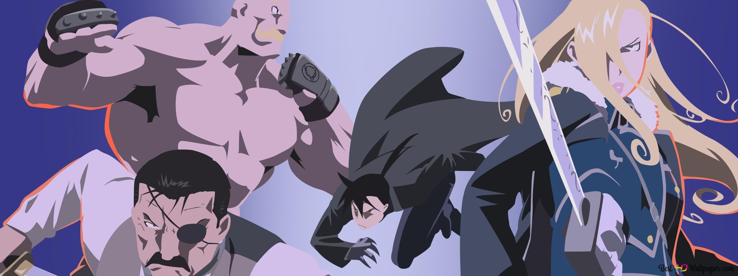 2560x960 Fullmetal Alchemist Louis Armstrong, Mira Olivier Armstrong, Wrath 2K wallpaper download