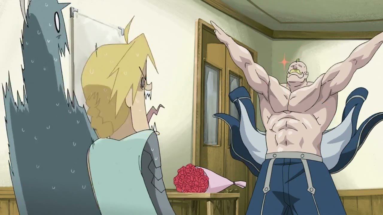 1280x720 Alex Louis Armstrong visits Edward Elric in the hospital (Dub)
