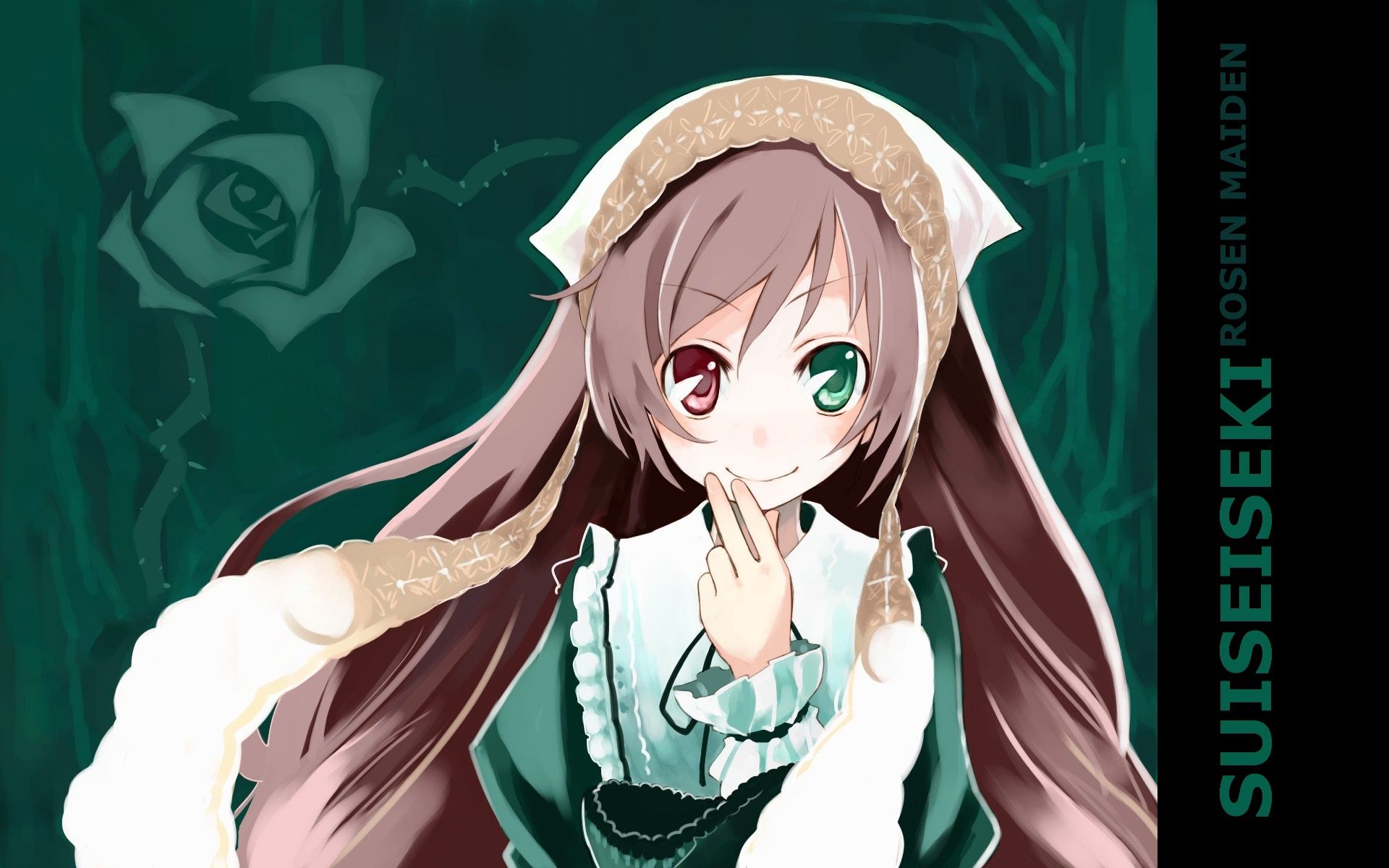 1920x1200 Wallpaper smile, lace, cap, rozen maiden, art, different eyes, green dress, Rozen maiden for mobile and desktop, section сёнэн, resolution 1920x1200