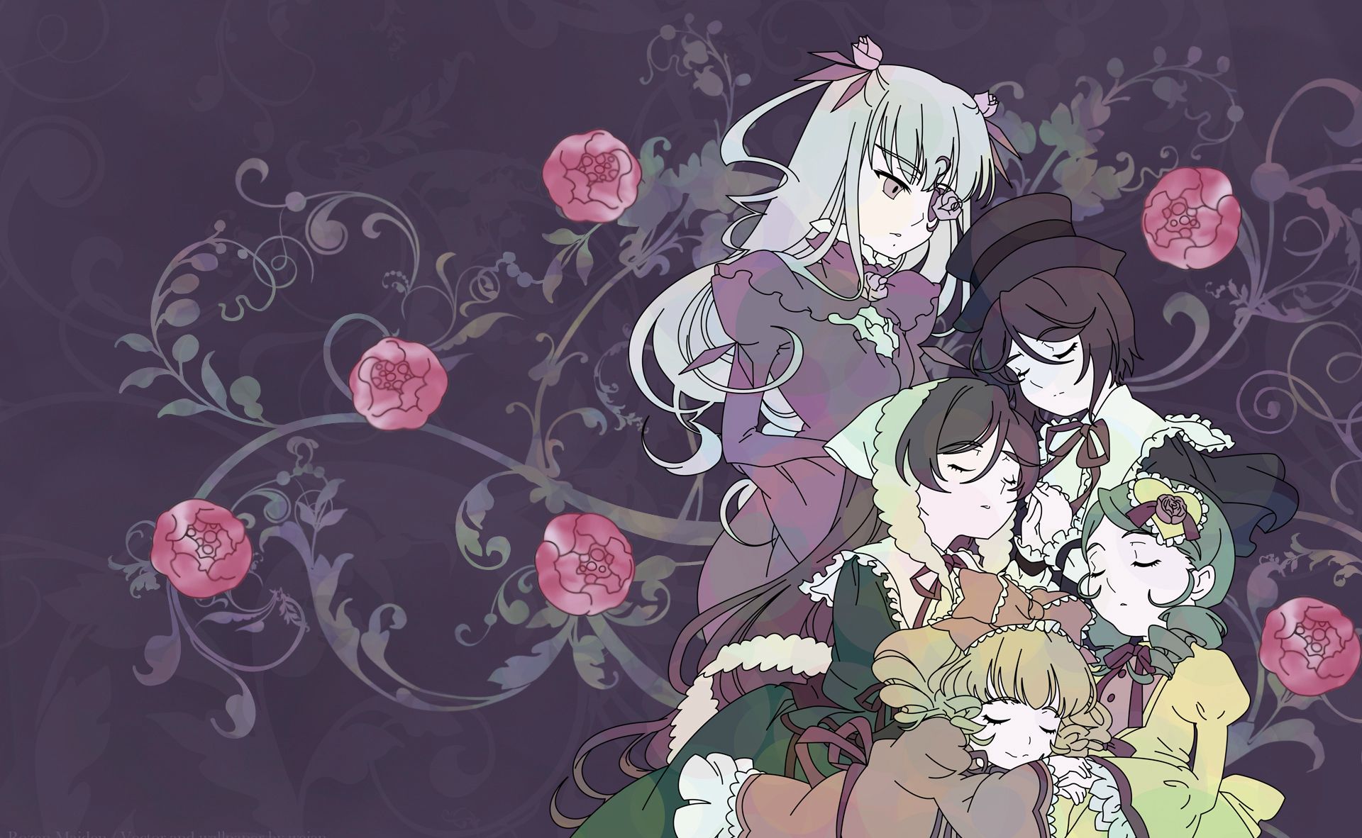 1920x1182 Wallpaper pattern, sleep, rozen maiden, red roses, suiseiseki, Kanaria, Souseiseki, Hinaichigo for mobile and desktop, section сёнэн, resolution 1920x1182