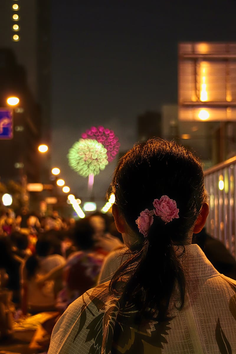 800x1200 Girl, flowers, fireworks, blur, HD phone wallpaper
