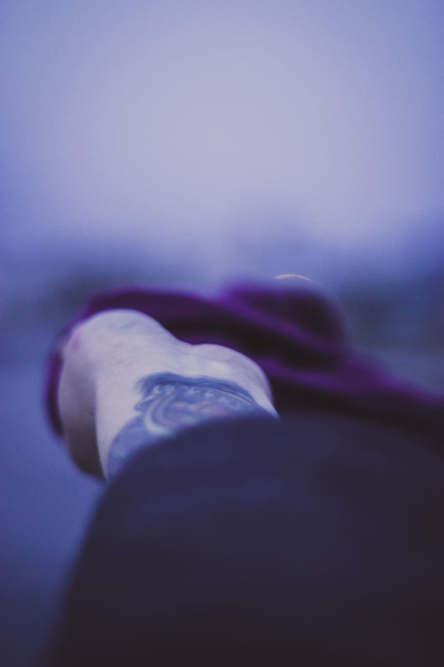 910x1365 HD wallpaper: hand, tattoo, lake, night, wind, scarf, girl, blur, macro, human body part