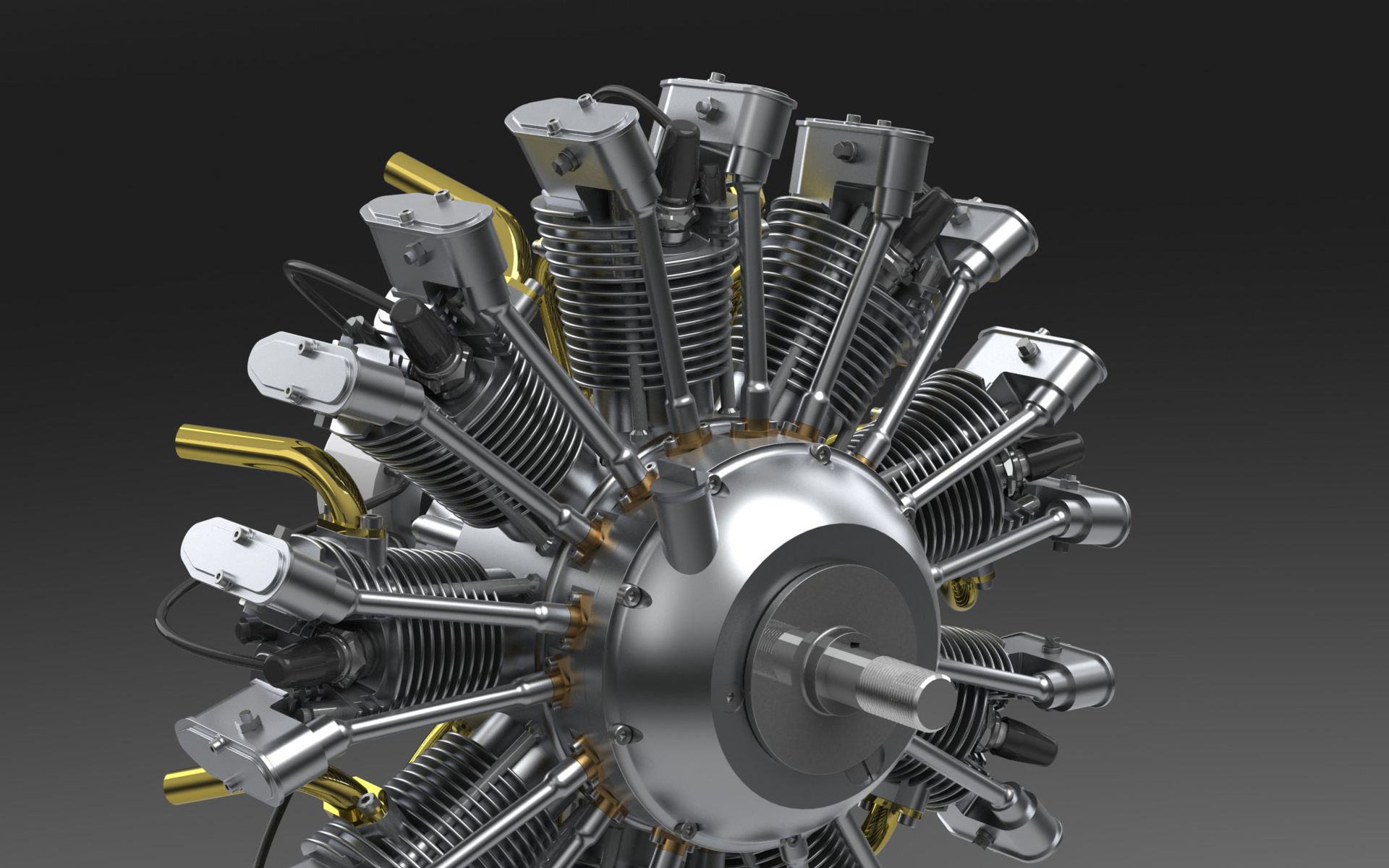 1920x1200 Olsryd 9 cylinder radial engine in SolidWorks