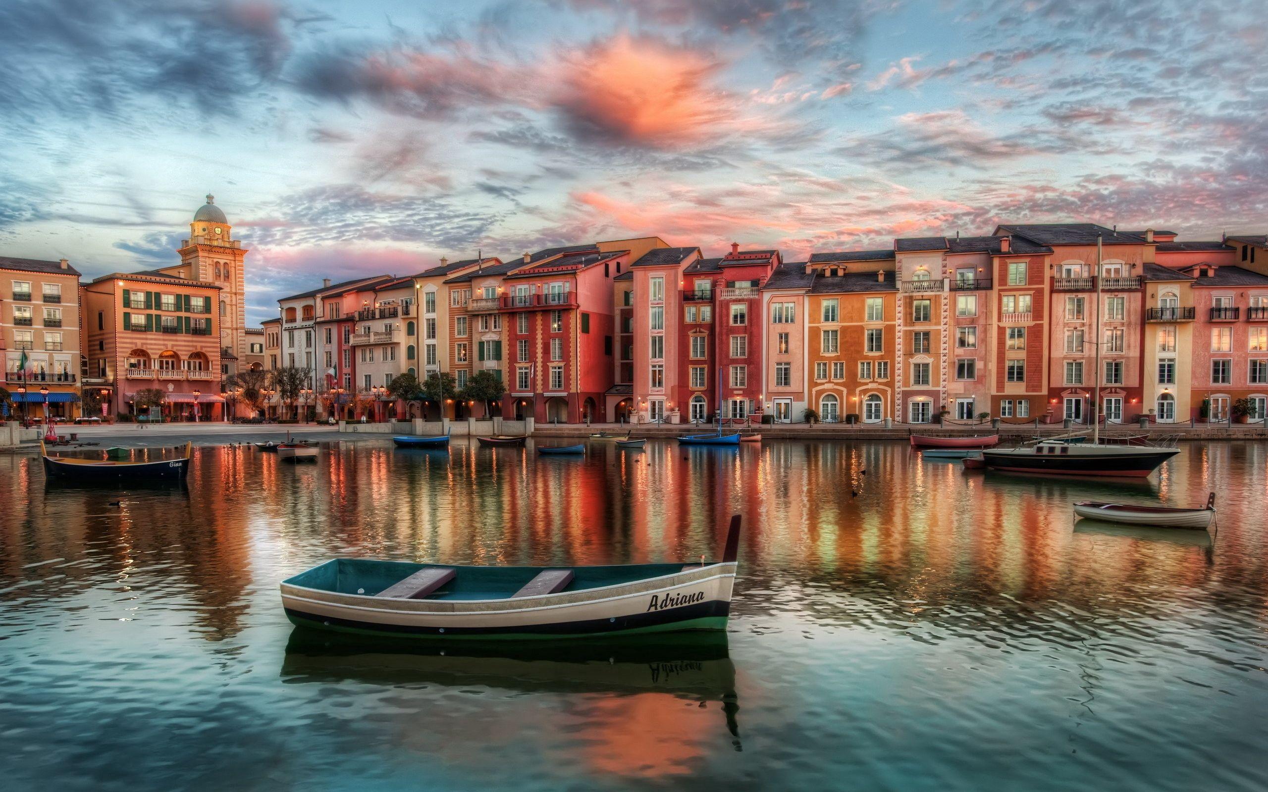 2560x1600 Download wallpaper 2560x1600 florida, boat, orlando, buildings, evening, hdr HD background