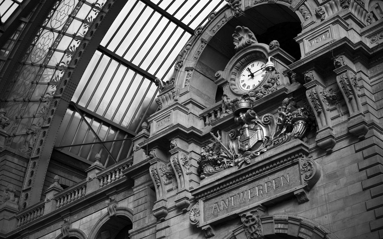1280x800 Antwerpen station. Clock wallpaper, Antwerp, Architecture