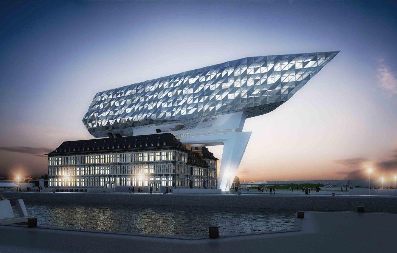 1332x850 Wallpaper design, the city, the building, port, architecture, sunset, Belgium, exterior, port house in Antwerp image for desktop, section город