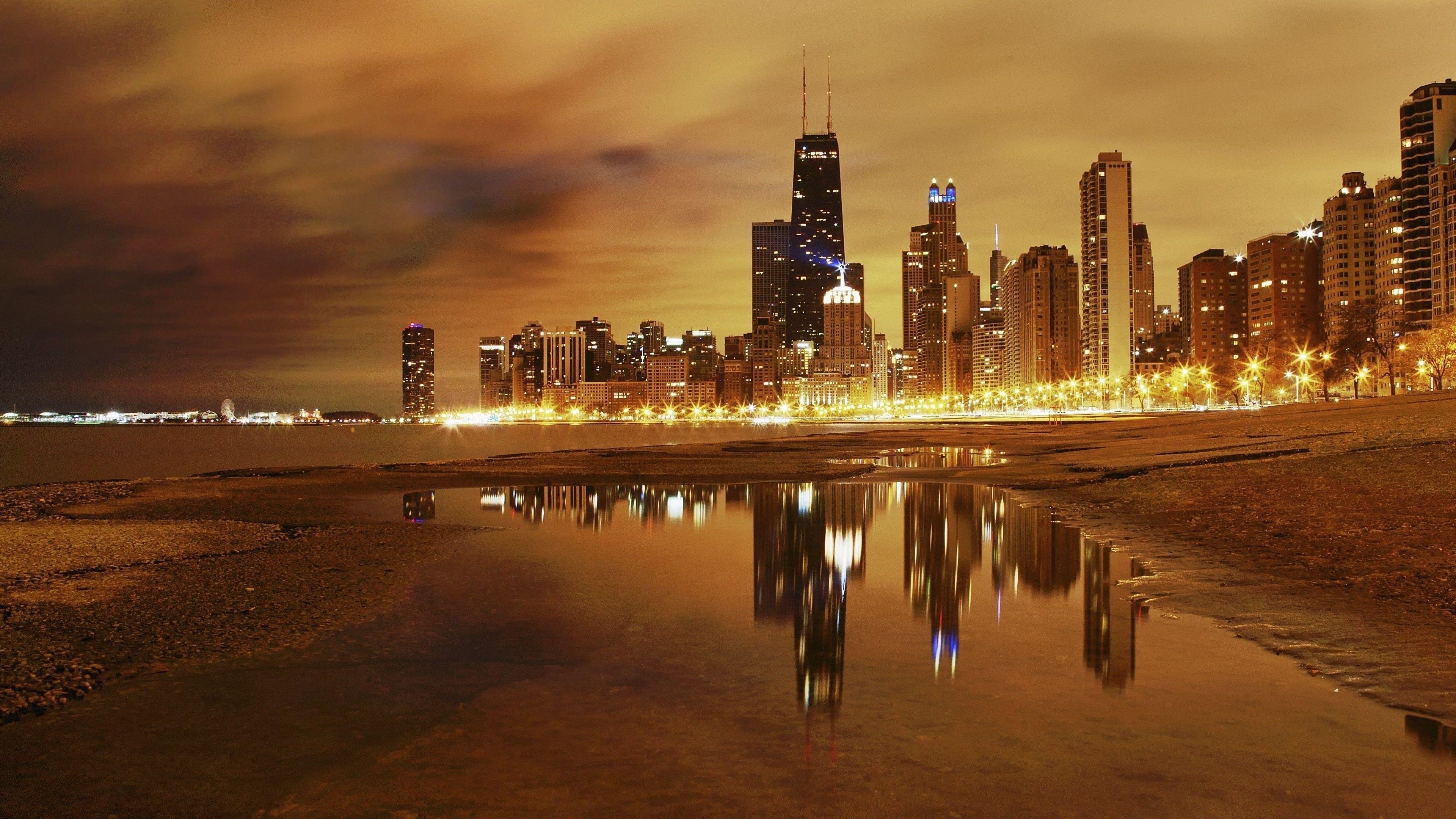 3840x2160 Chicago Skyscrapers At Night United States 4K 3840x2160 Ultra HD Wallpaper