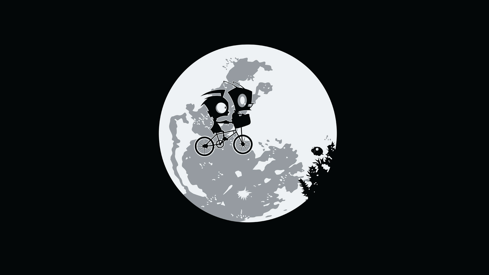 1920x1080 Invader Zim, Moon, Cartoon, Black And White