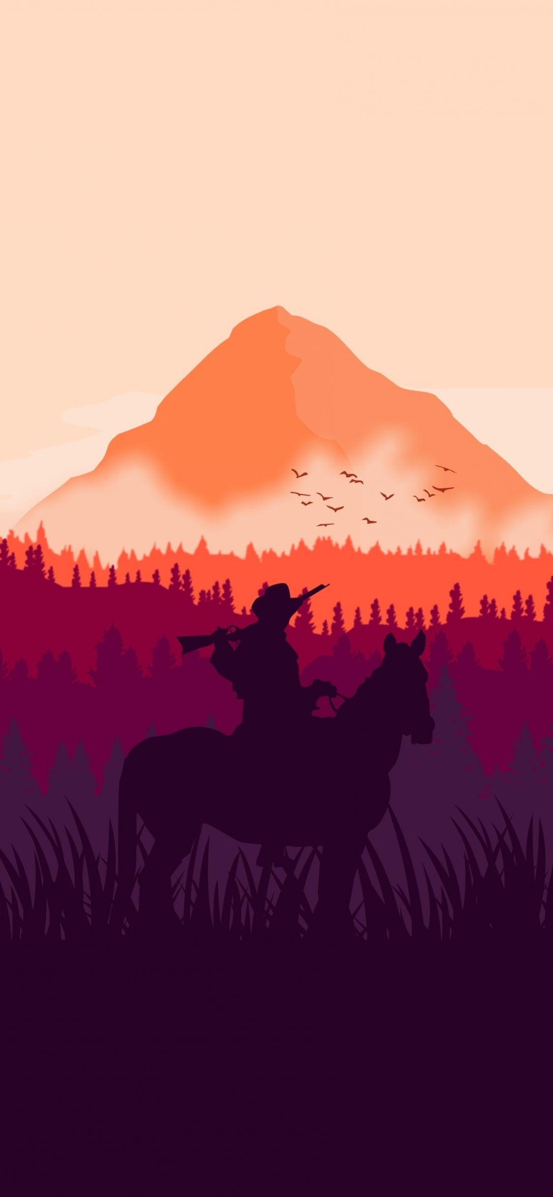 1125x2436 Download 1125x2436 wallpaper red dead redemption horse ride, silhouette, art, iphone x 1125x2436 HD image, background, 16591