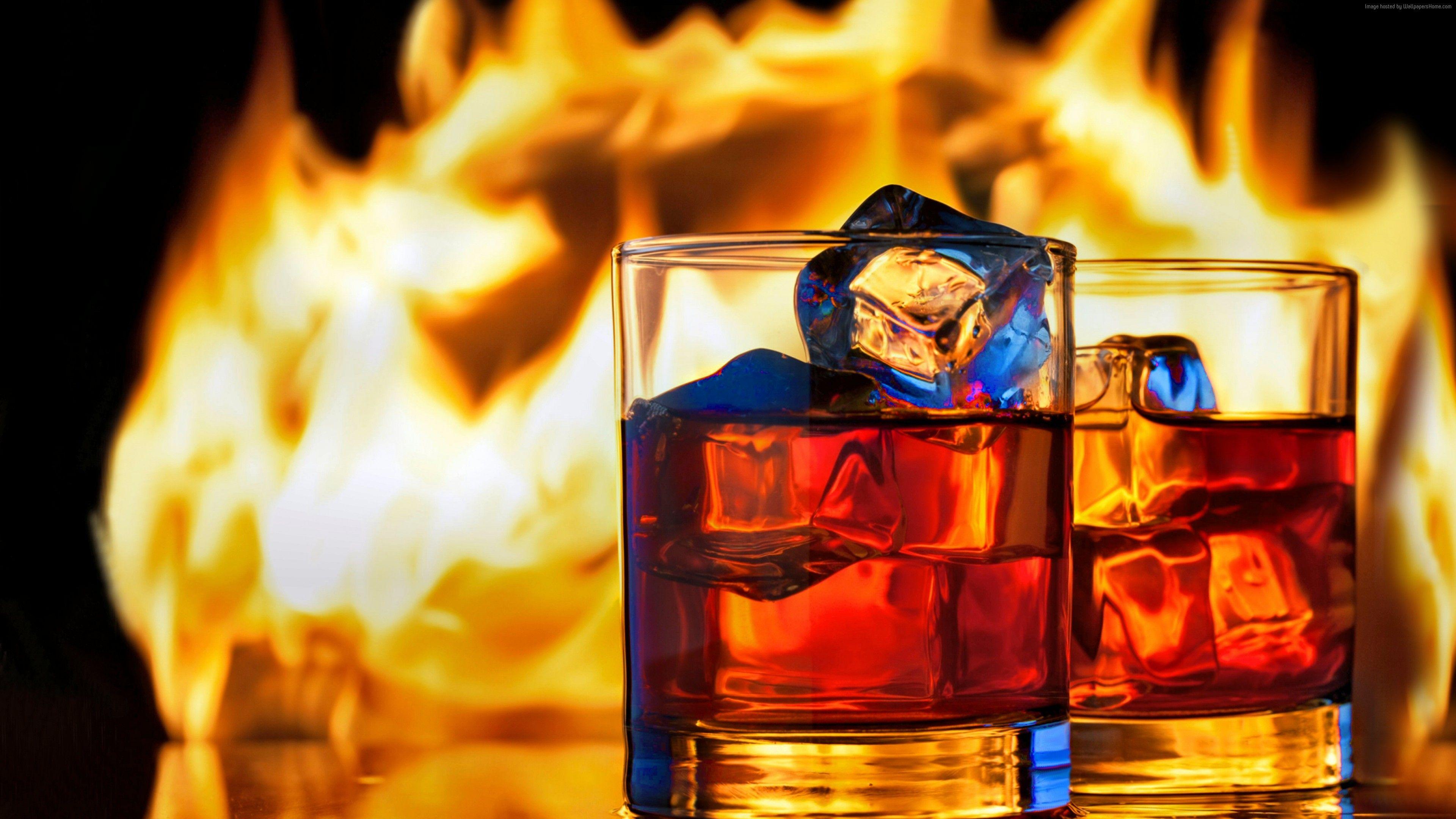 3840x2160 Wallpaper whiskey, fire, ice, 5k, Food Wallpaper Download Resolution 4K Wallpaper